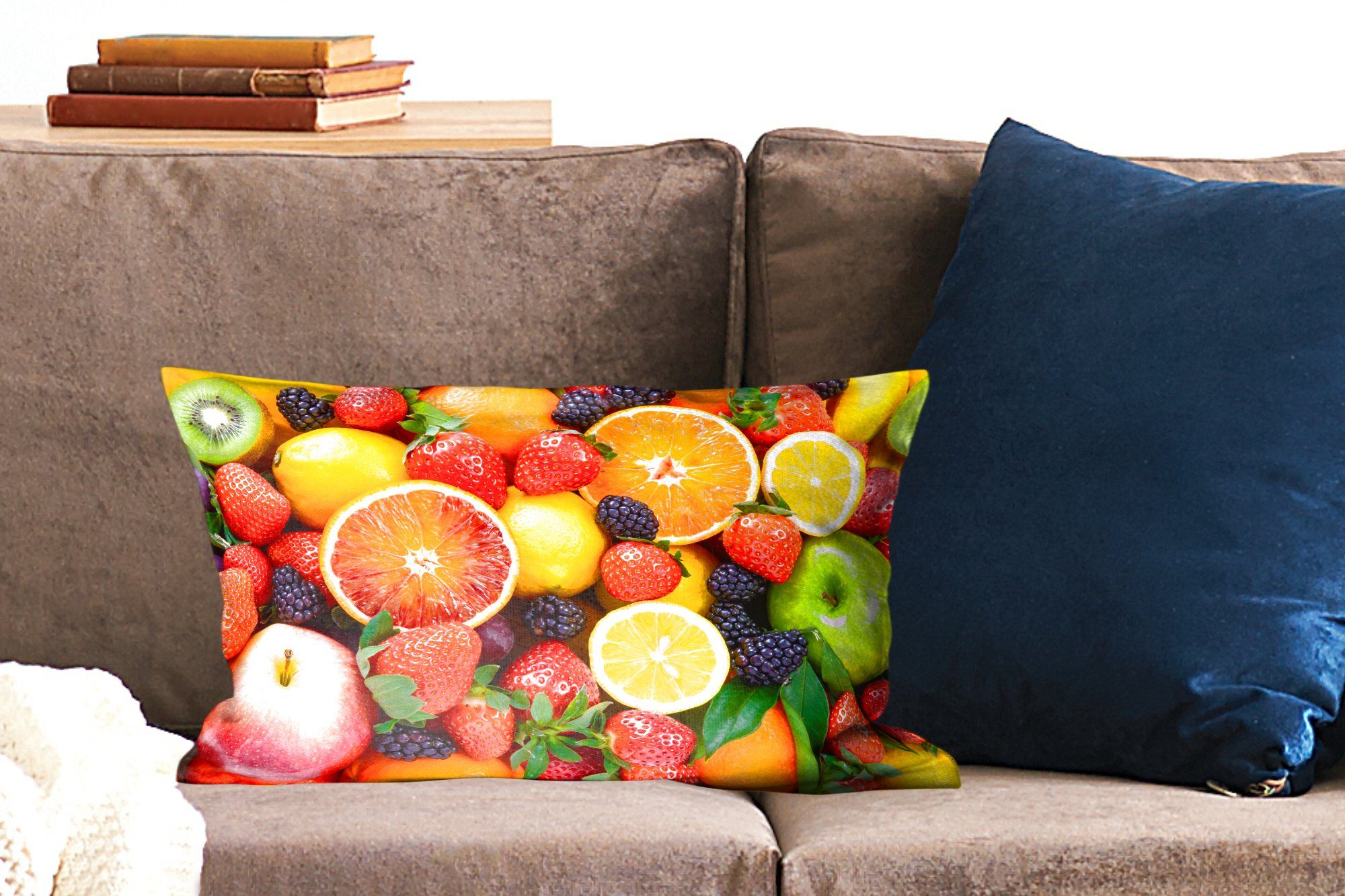 Dekokissen - Erdbeere Zierkissen, Dekokissen Dekoration, Füllung, Schlafzimmer MuchoWow Obst, mit Wohzimmer Zitrone -