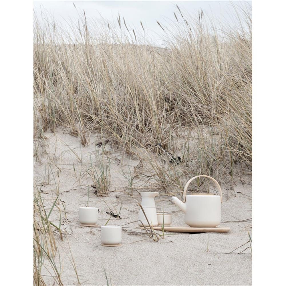 Stelton Teekanne Theo - Sand, 1,25 l, aus Steingut, Beige, rustikal, mit Bambus-Griff