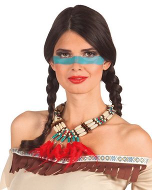 Funny Fashion Kostüm Halskette Tiki mit Holzperlen und Federn - Hippie