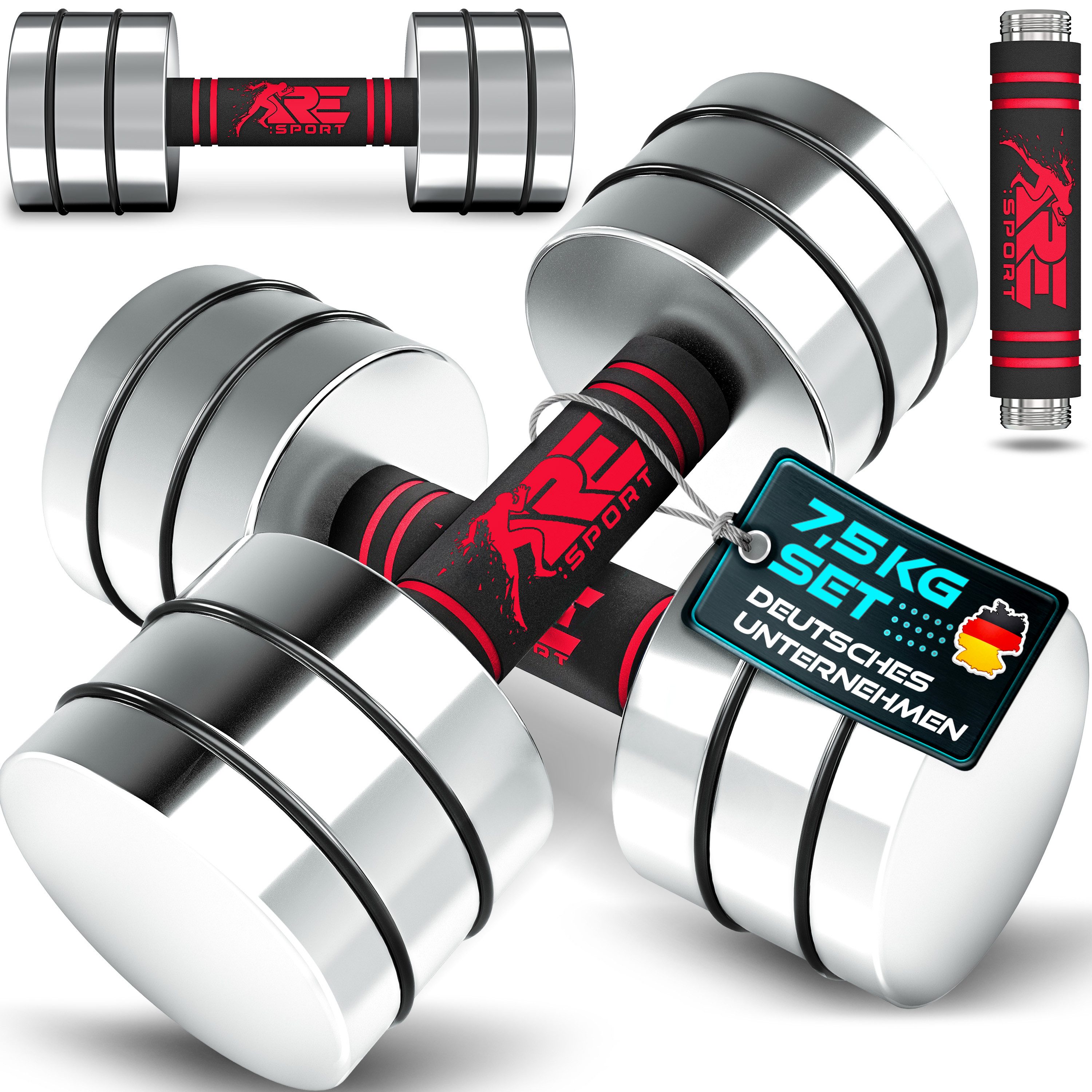 Hantel RE:SPORT® 2er Hanteln Set aus massivem Stahl 2,5/5/7,5/10 kg, Hantel