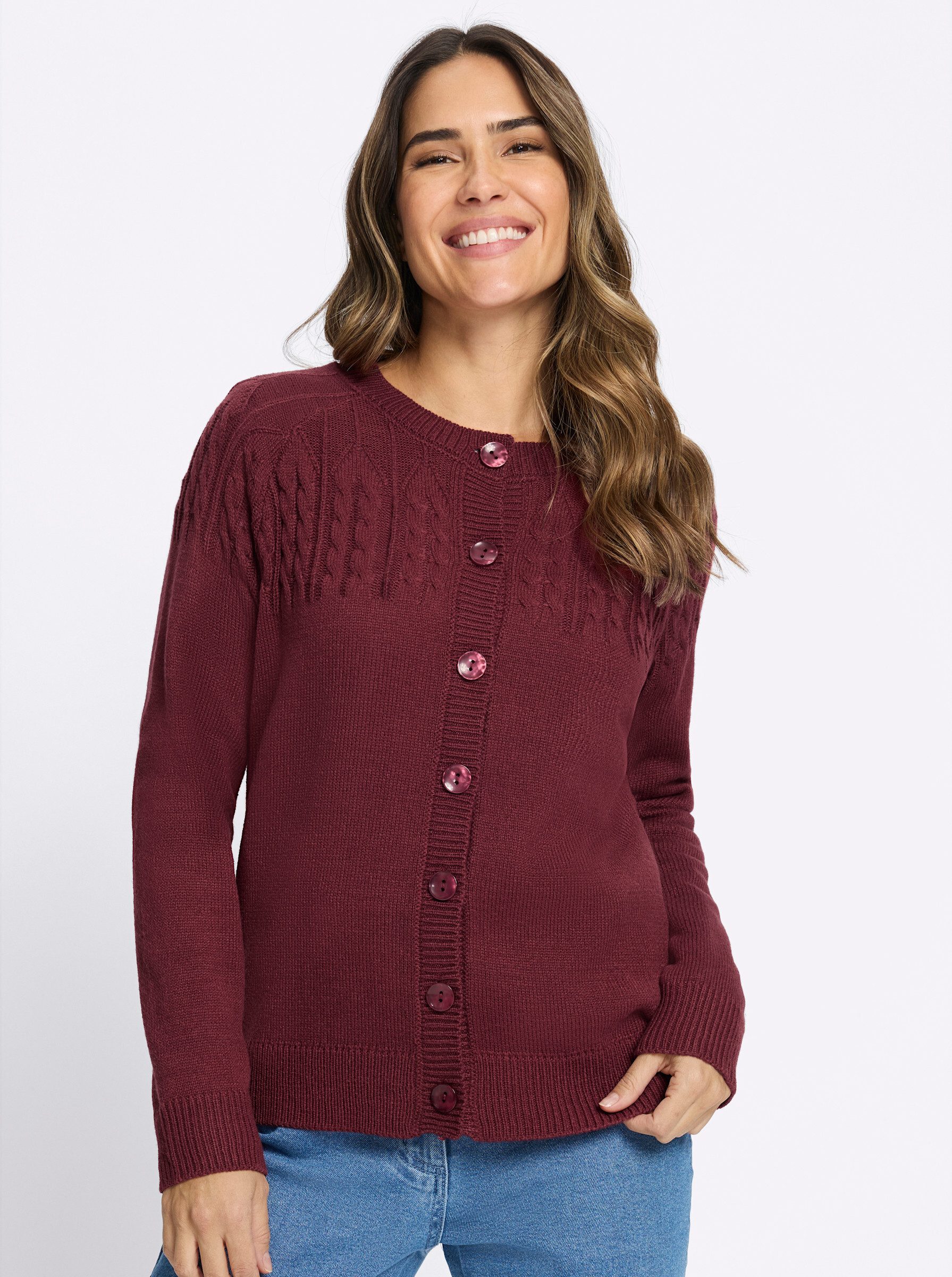 Sieh an! Strickjacke Strickjacke Langarm Feinstrick, Zopfmuster
