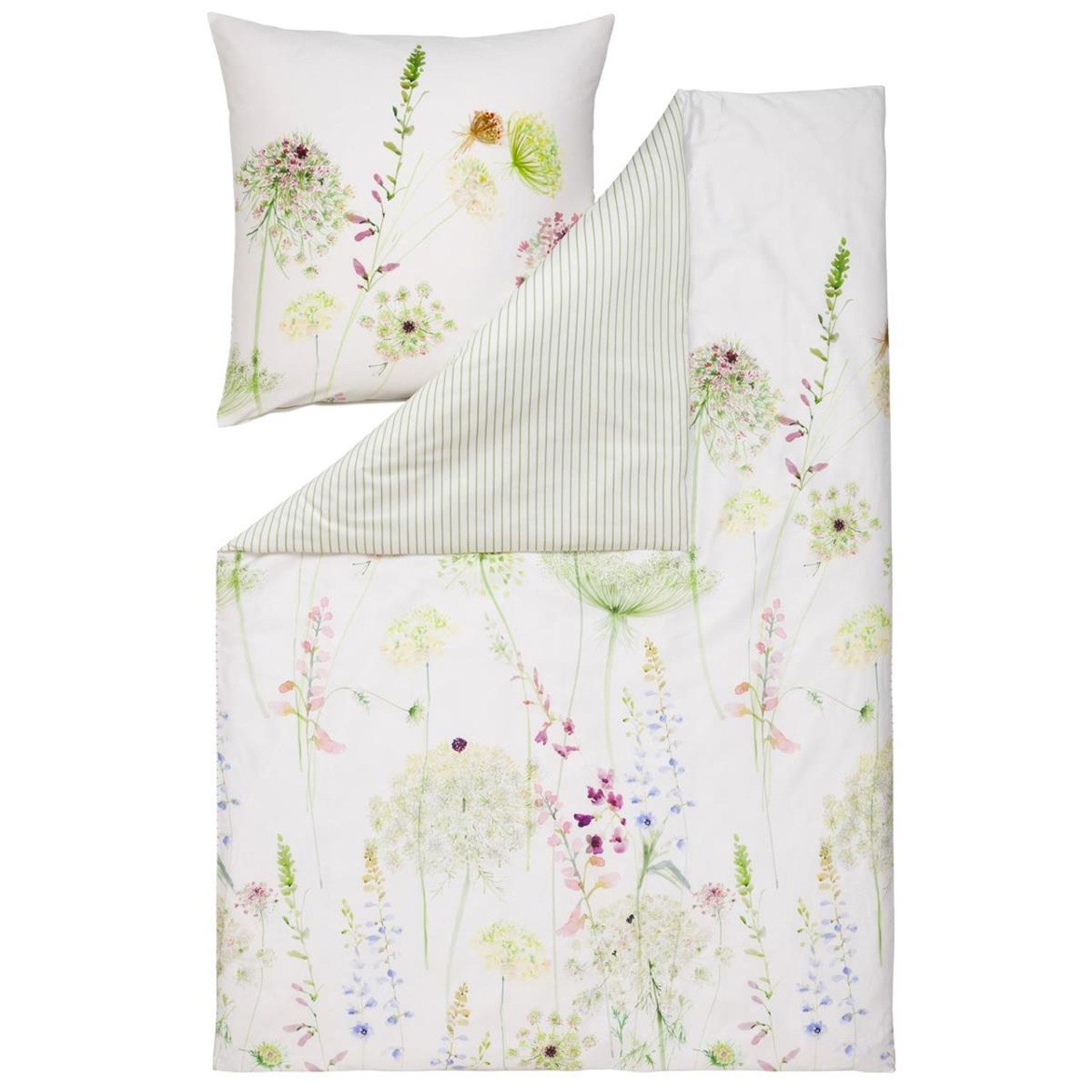 Estella Bettwäsche Estella Mako Satin Bettwäsche Meadow 4704-530 Blumen Streifen 135x200, Mako Satin, 2 teilig, Feinster Premium Mako Satin