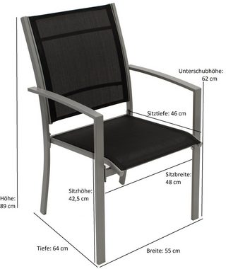DEGAMO Garten-Essgruppe PINO, (5-tlg), Gestell Metall grau, Sitz- und Rückenteile Textilgewebe schwarz