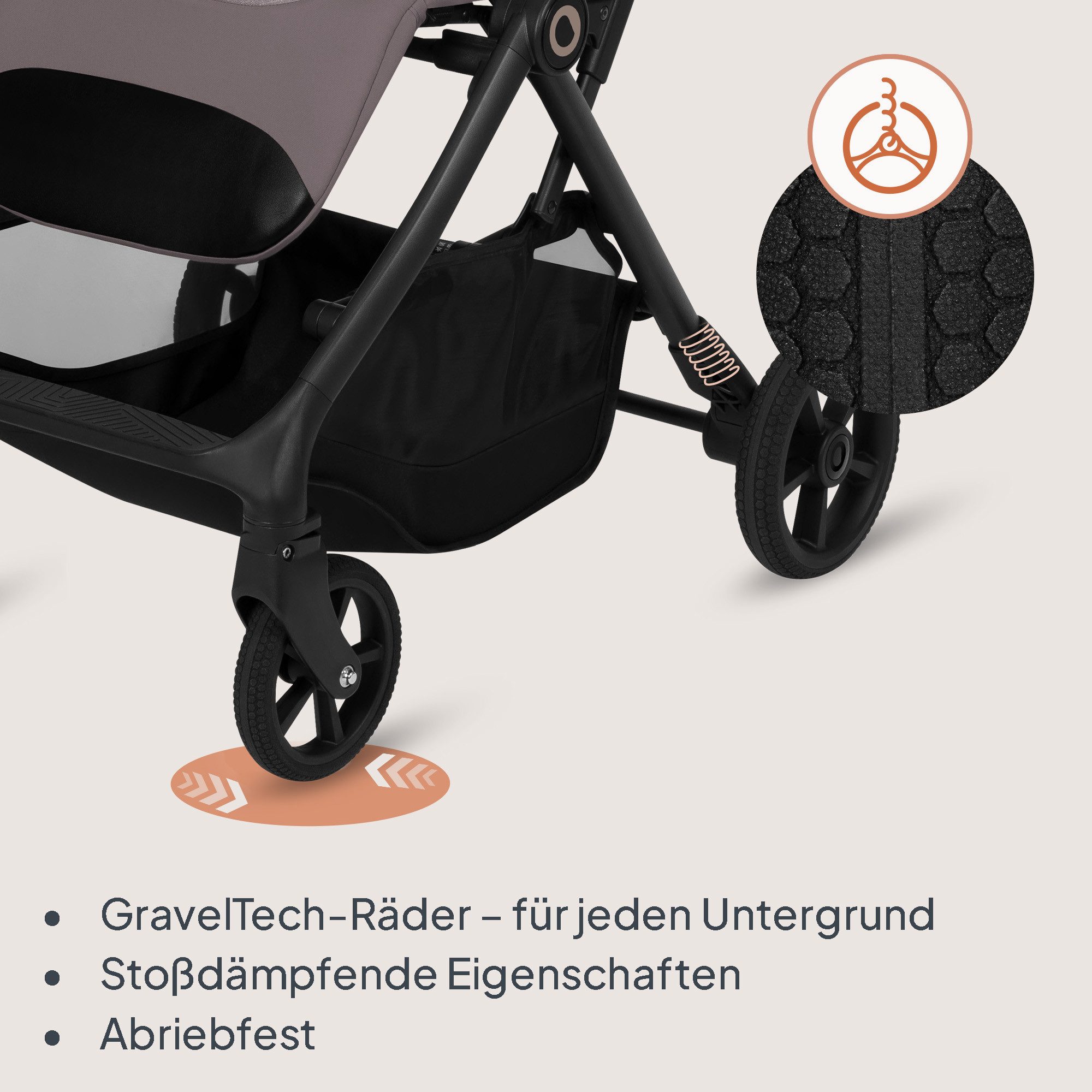 lionelo Kinder-Buggy TANSI, (Set), GravelTech-Räder/Auto-Folding/92 cm Liege/inGrip/einhändig