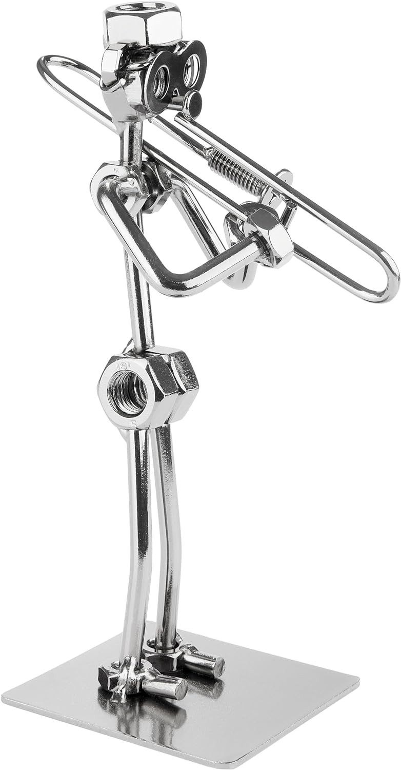 BRUBAKER Dekofigur Schraubenmännchen Musiker an der Posaune (Handarbeit Eisenfigur Metallmännchen Posaunenspieler, 1 St., Metallfigur Blasmusiker Dekoration), Geschenk für Posaunisten