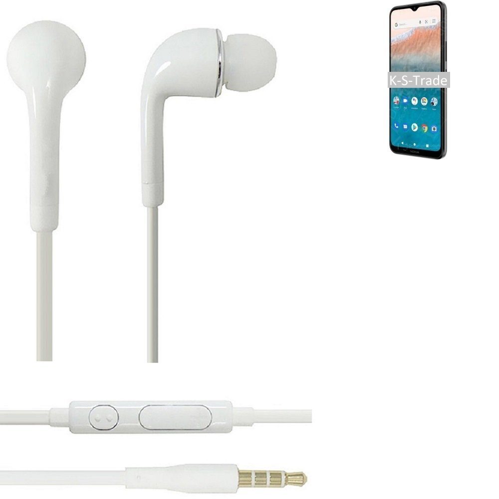 K-S-Trade für Nokia C21 Plus 4GB In-Ear-Kopfhörer (Kopfhörer Headset mit Mikrofon u Lautstärkeregler weiß 3,5mm)
