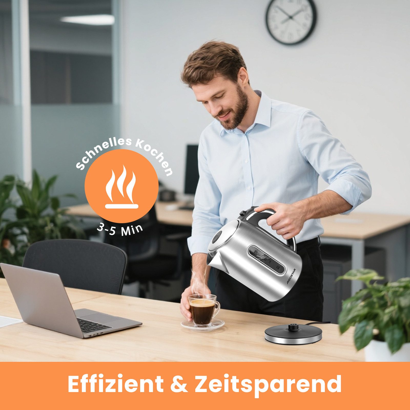 Aigostar Wasserkocher Edelstahl Wasserkocher 1,7L, 2200W, mit Kalkfilter, LED Beleuchtung, 1.7 l, 2200,00 W, Mit Wasserstandsanzeige, Schnelles Kochen, Abschalt – Bild 3 von 5