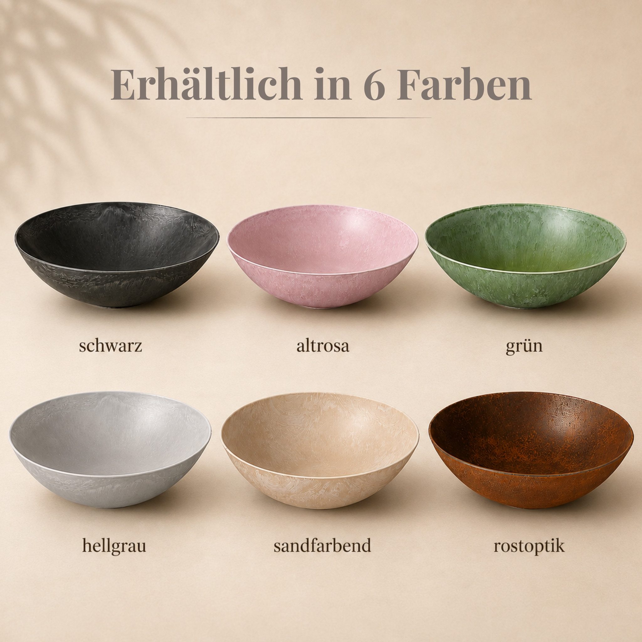 matches21 HOME & HOBBY Blumentopf Flache Pflanzschale für draussen Dekoschale rund beige sand 45 cm (1 St), Blumen-Schale als wetterfeste Friedhof-Schale Grab-S – Bild 5 von 5