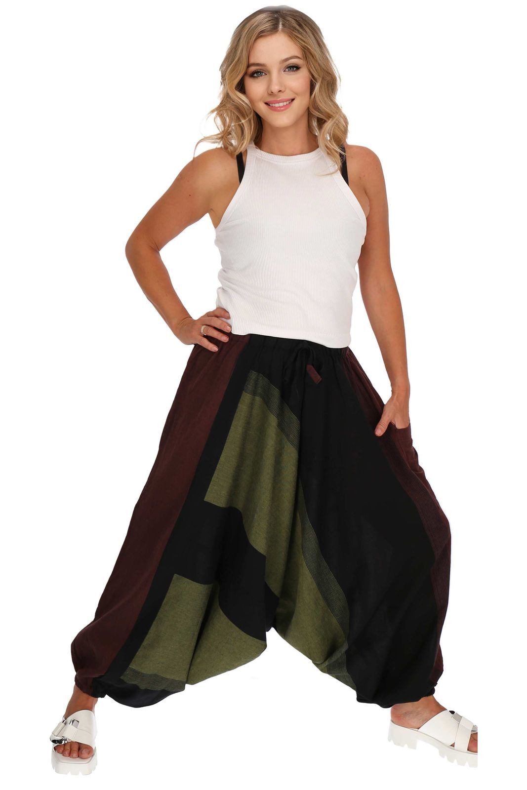 KUNST UND MAGIE Haremshose Unisex Haremshose onesize Bunt Hippie Goa Boho Baggy Pluder-Hose