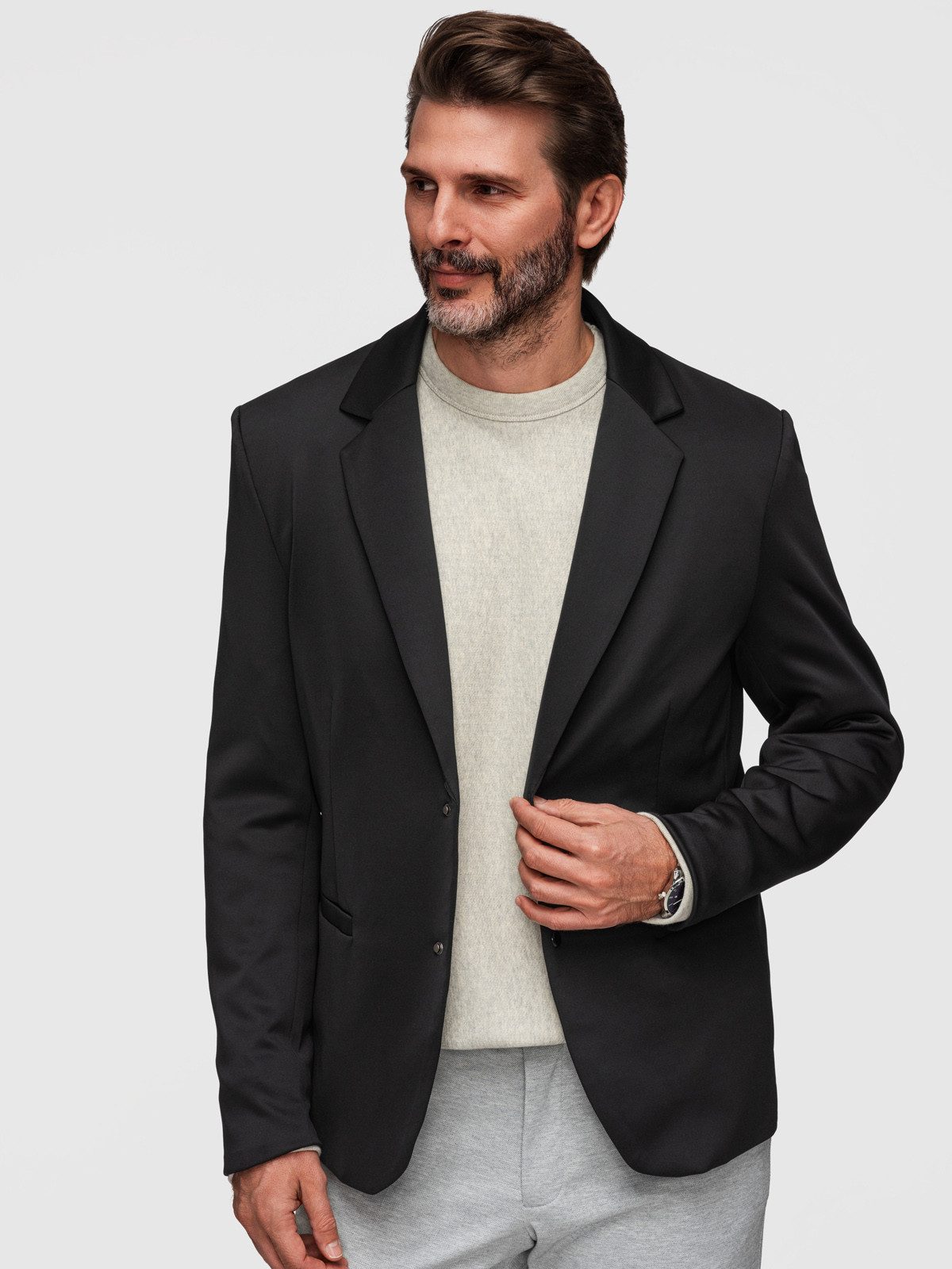 OMBRE Anzugsakko Herren Blazer mit Kapuze Casual Sakko Schwarz L (kein Set, 1-tlg) Abnehmbare Kapuze