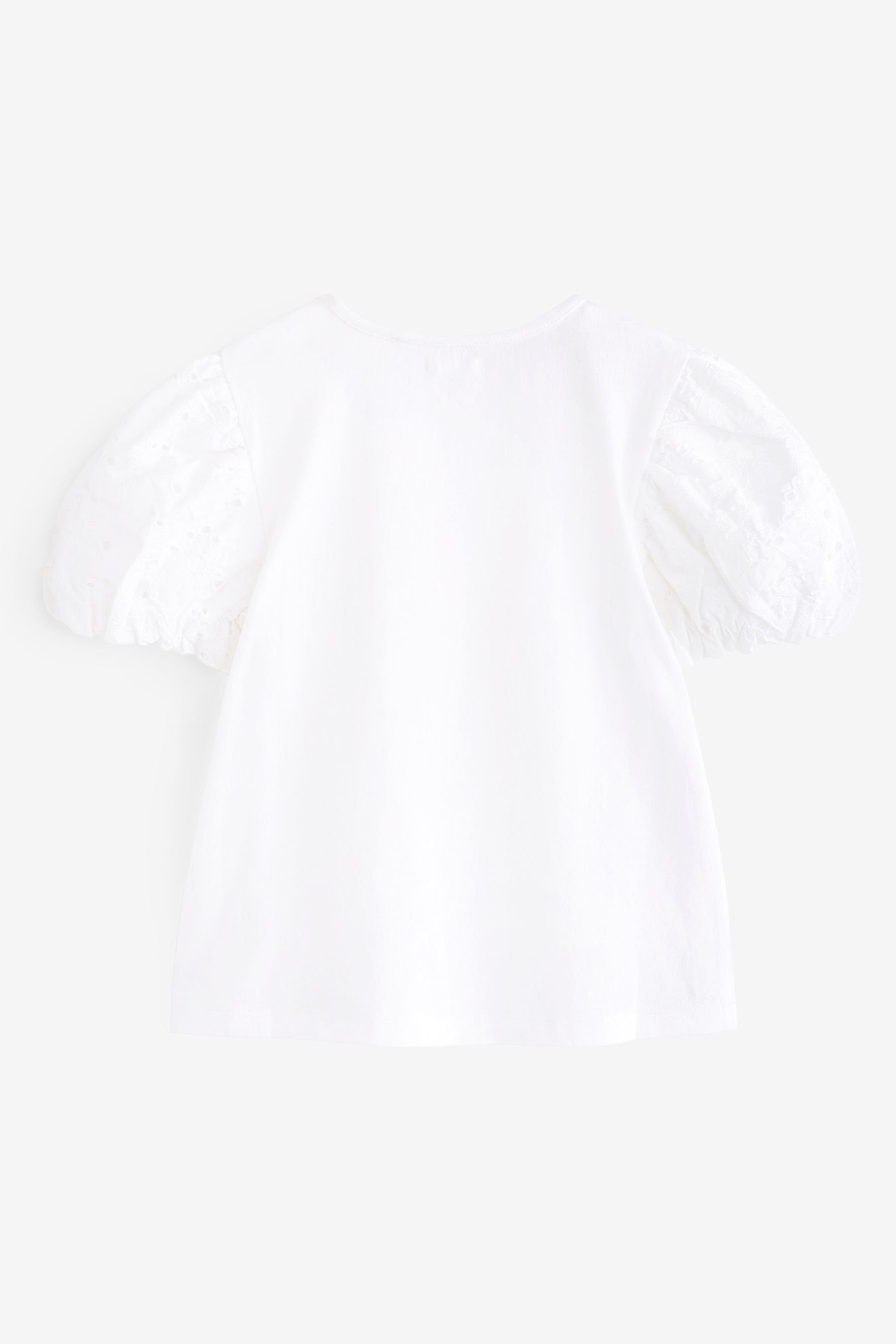 Puffärmeln Next Lochstickerei T-Shirt und (1-tlg) T-Shirt White mit