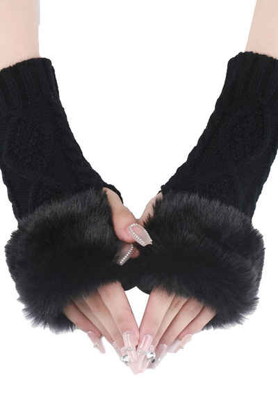 MAGICSHE Strickhandschuhe »Damen Arm Handschuhe Winter-warmer Plüsch Fingerlose Handschuhe« Handstulpen Wunderschönes Jacquard-Strickdesign