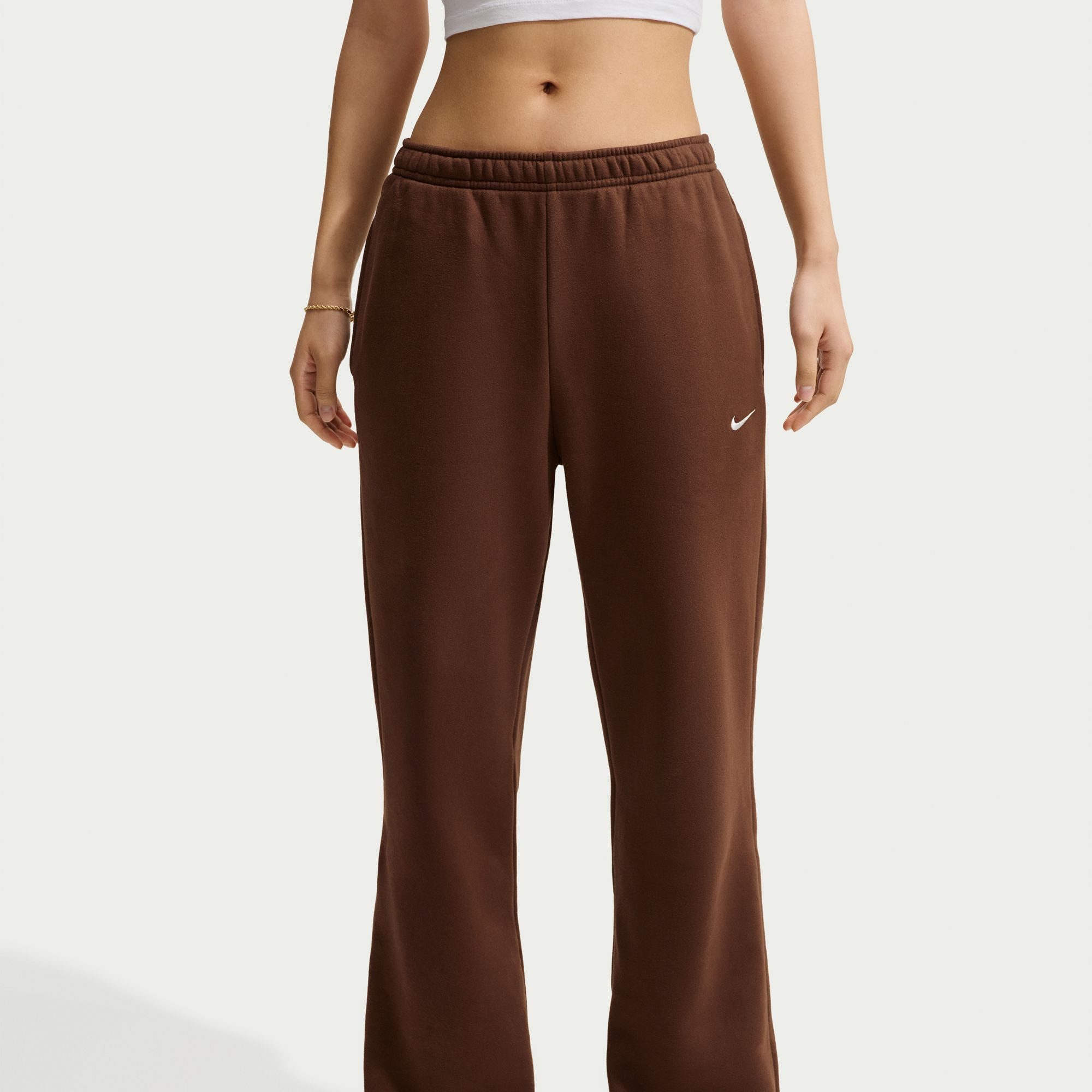 Nike Sportswear Sporthose W NK STDO FLC MW MR STD OH PNT weites Bein, aus Baumwolle und Polyester