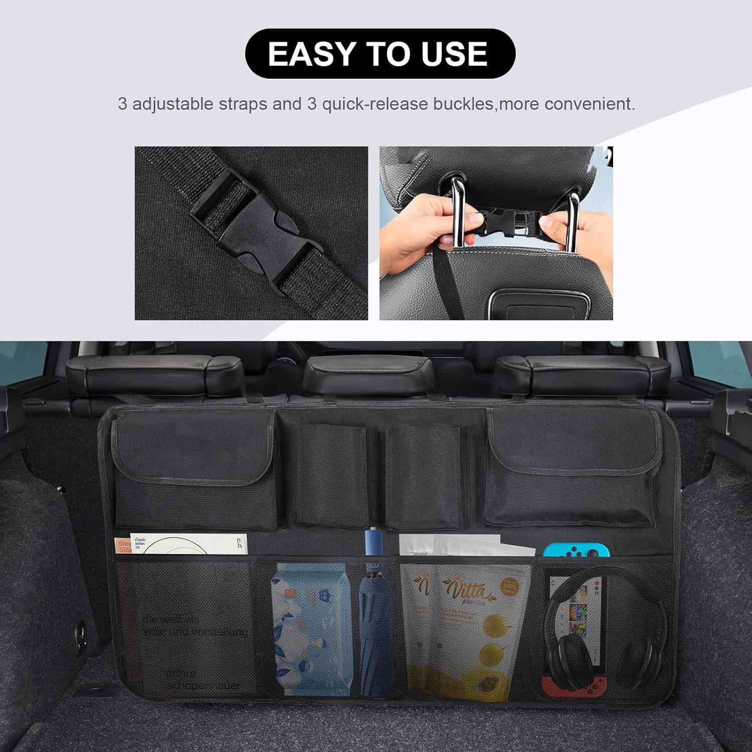 AiQInu Rücksitzorganizer Auto Kofferraum Organizer SUV faltbar wasserdicht 8 Taschen (Kofferraum-Organizer für SUV & Van, faltbar & pflegeleicht, 1x Auto-Organi – Bild 4 von 4