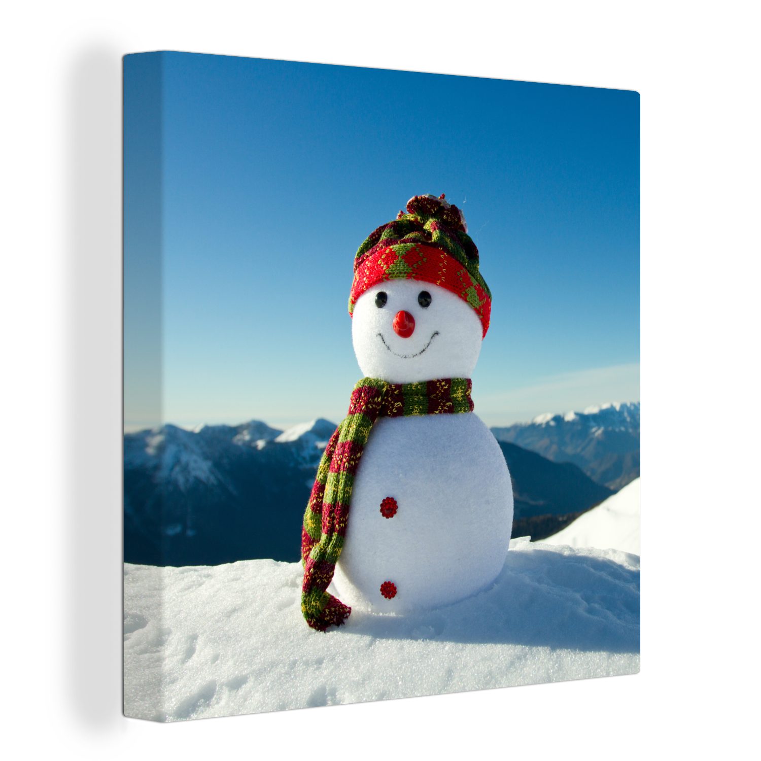 OneMillionCanvasses® Leinwandbild Eine Weihnachtspuppe in der verschneiten Landschaft im Winter, (1 St), Leinwand Bilder für Wohnzimmer Schlafzimmer