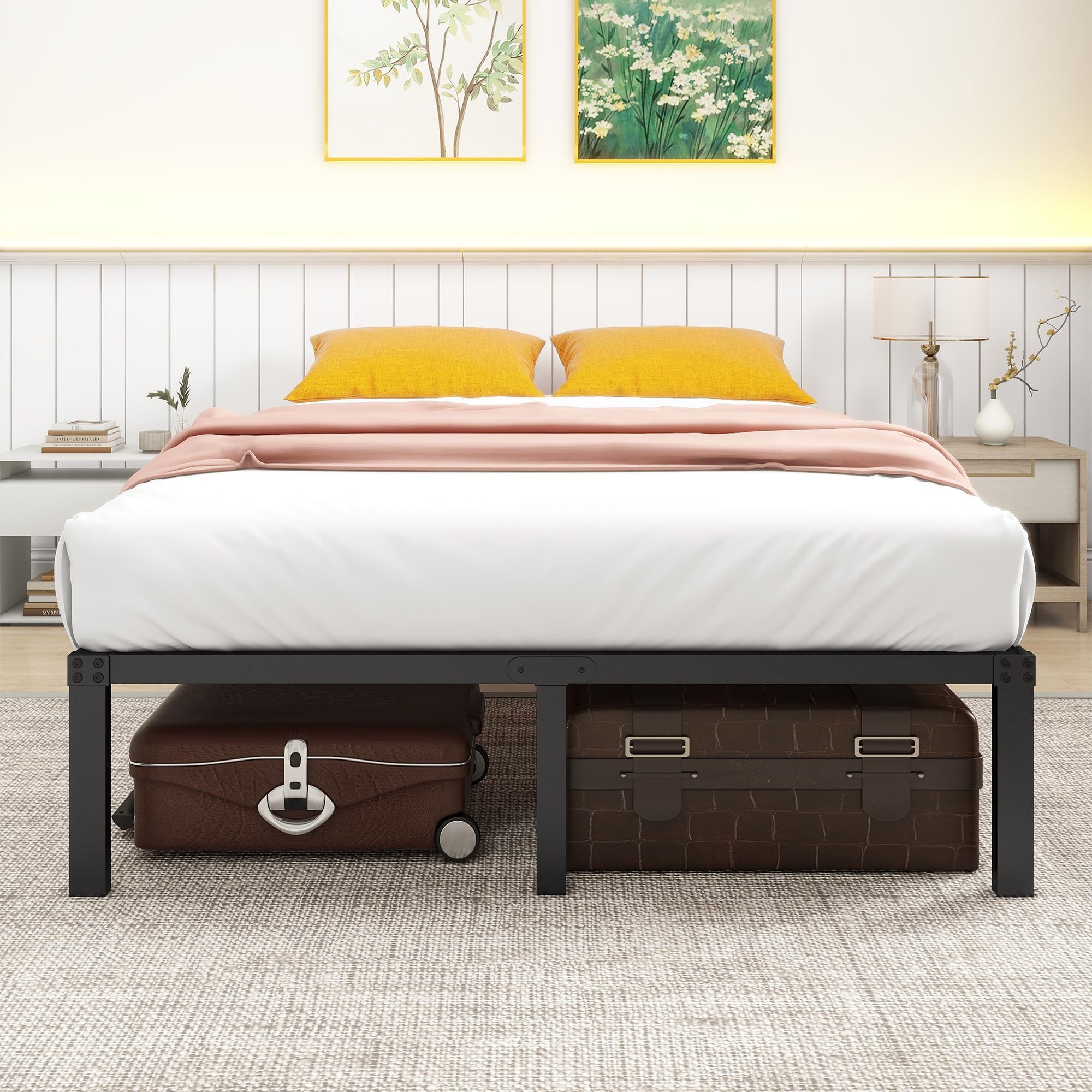 HOMERECOMMEND Metallbett 90x200 cm, 31cm Höhe geräuschlos, stabil Stahllattenrost, Schwar (1-tlg), Quietschfest, Stauraum unter dem Bett