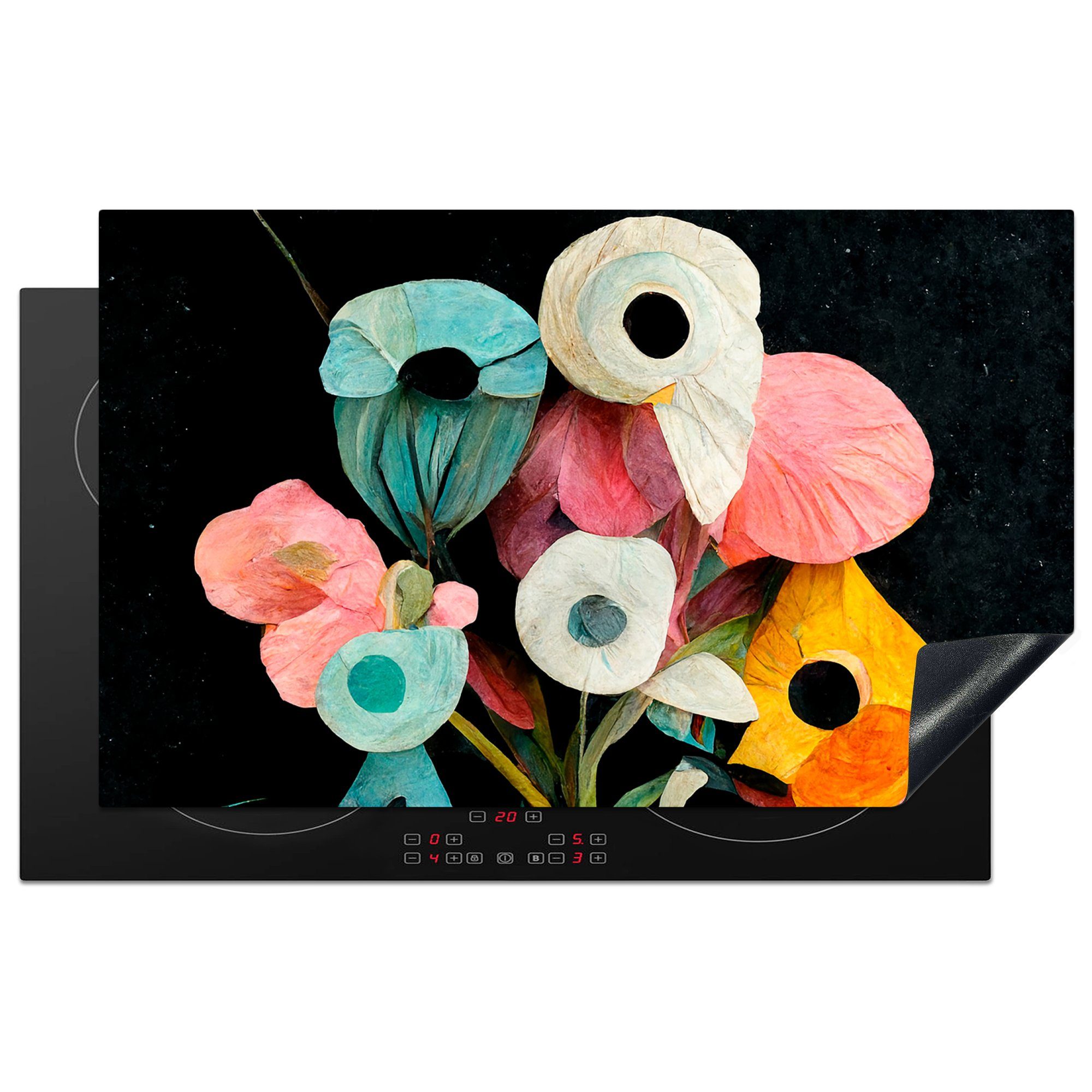 Blumen Blumenstrauß cm, Ceranfeldabdeckung, (1 - Arbeitsplatte tlg), küche Vinyl, Herdblende-/Abdeckplatte für MuchoWow 83x51 Vase - - Farben,