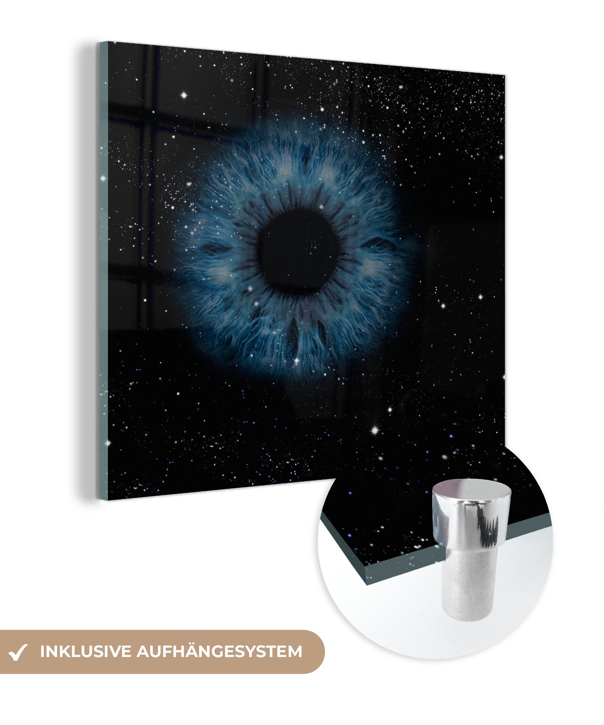 MuchoWow Acrylglasbild Blaues Auge im Weltraum, (1 St), Glasbilder - Bilder auf Glas Wandbild - Foto auf Glas - Wanddekoration