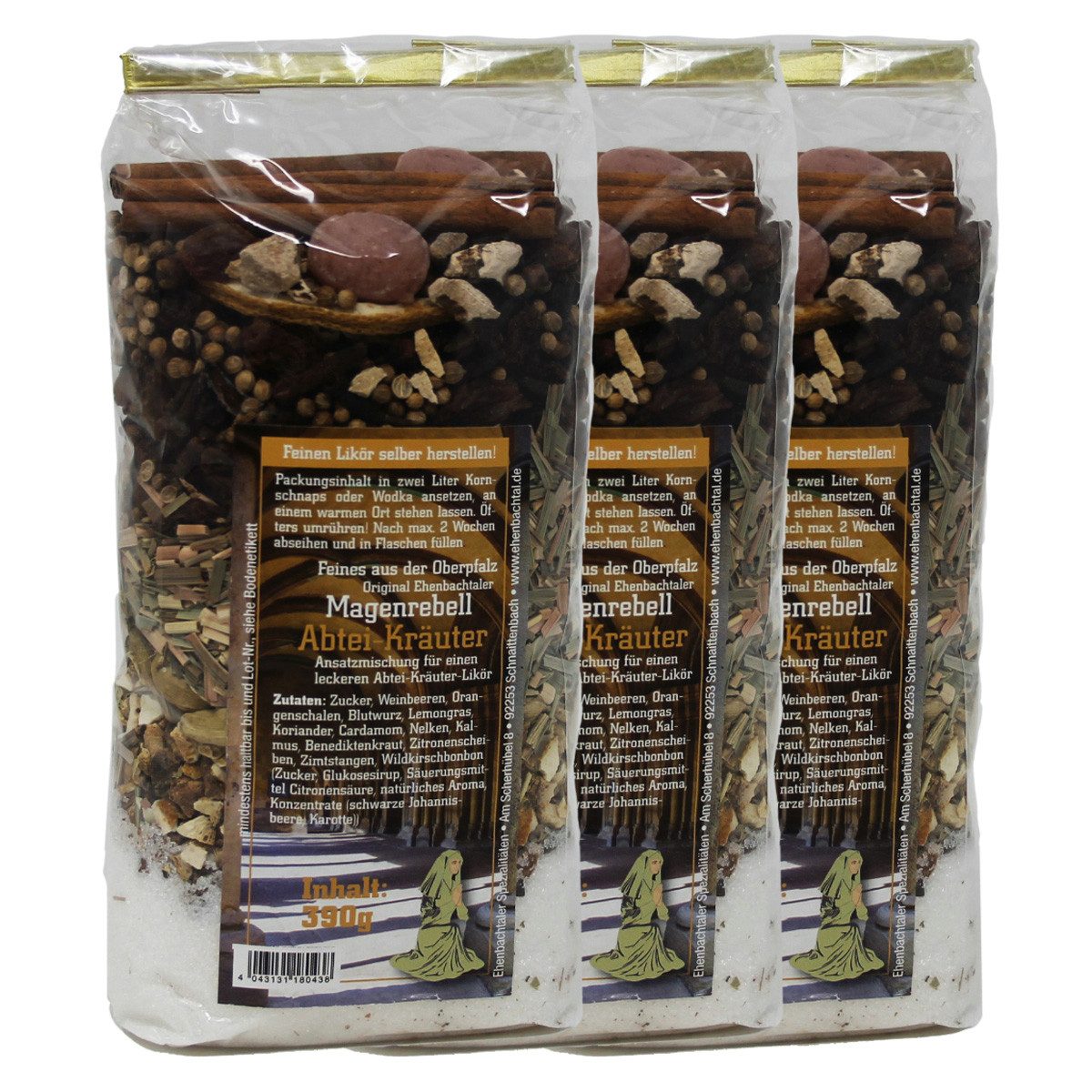 Biller Gewürz, Magenrebell Abtei Kräuter Ansatzmischung Kräuterlikör 390g 3er Pack