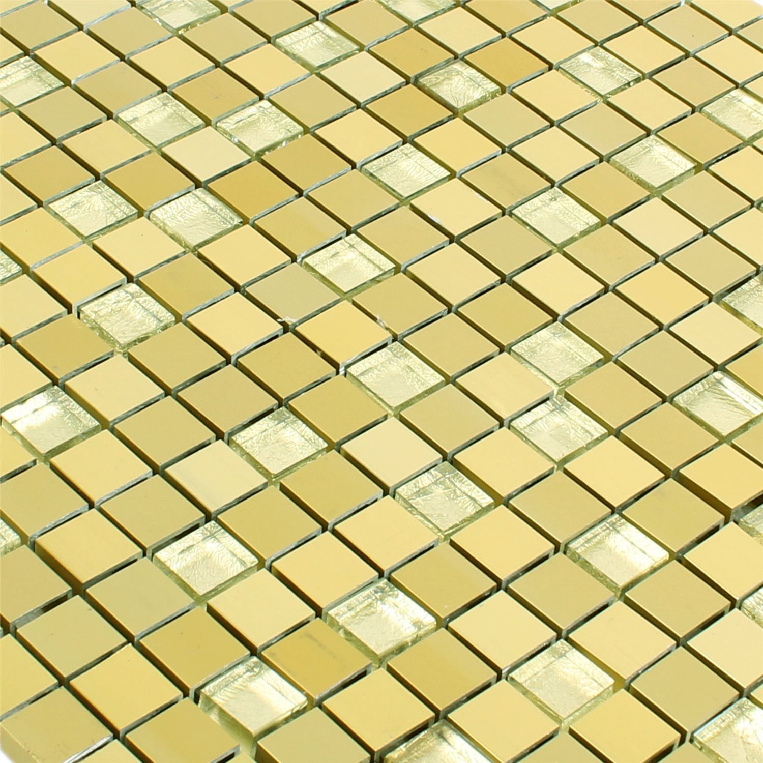 Mosafil Mosaikfliesen Mosaikfliesen Lissabon Aluminium Glas Mix, Glas-Metall-Aluminium 30.000x30.000, gold, Verlegefertig auf ein Netz geklebt - Wasserfest