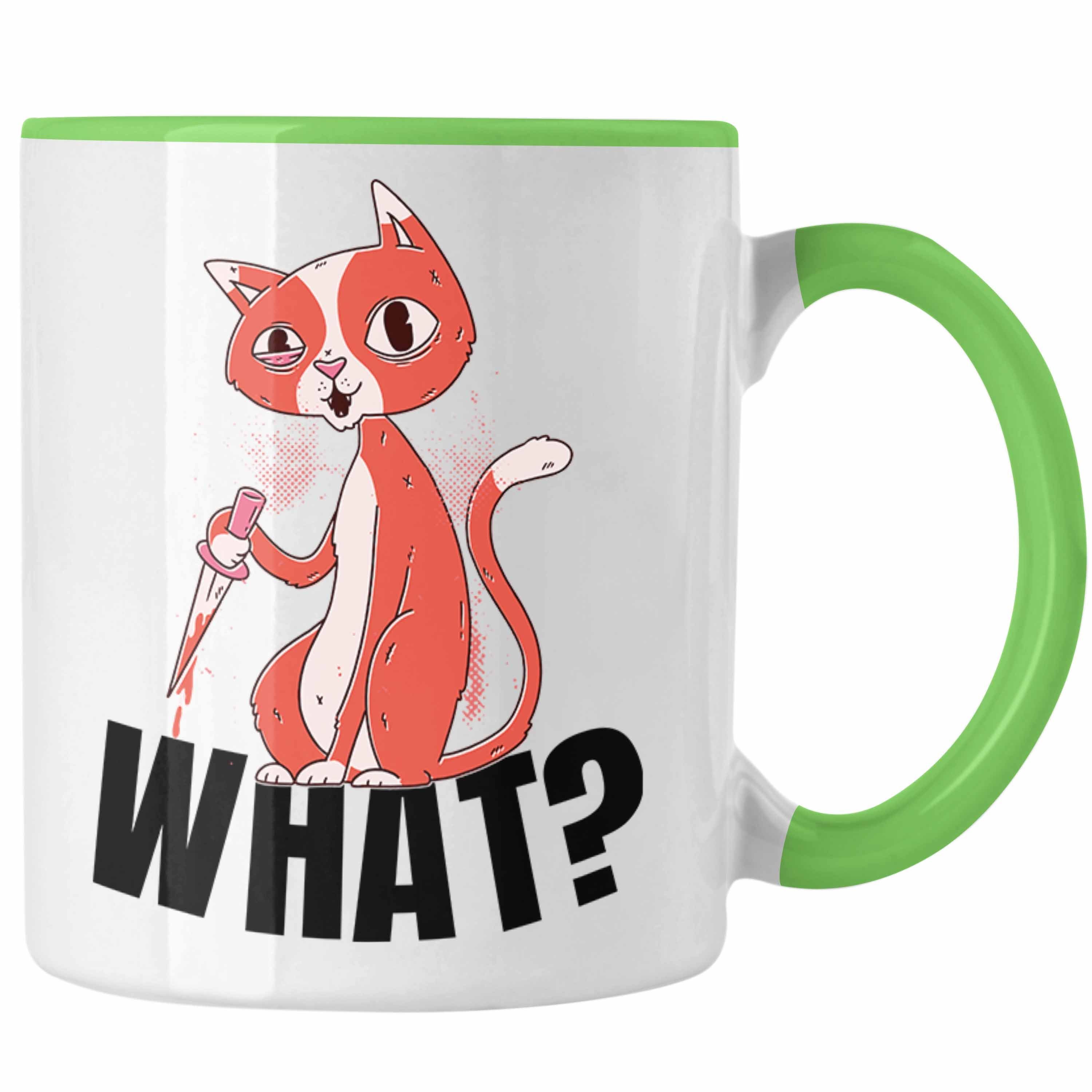 Trendation Tasse Trendation - What Katze Geschenk Grafik Lustige Katze Tasse Grün