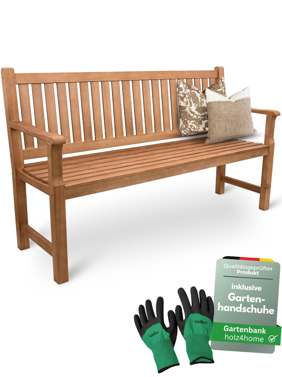 holz4home® Gartenbank Sitzbank aus Holz I Holzbank Outdoor Bank für 2-3 Personen, inkl. Handschuhe
