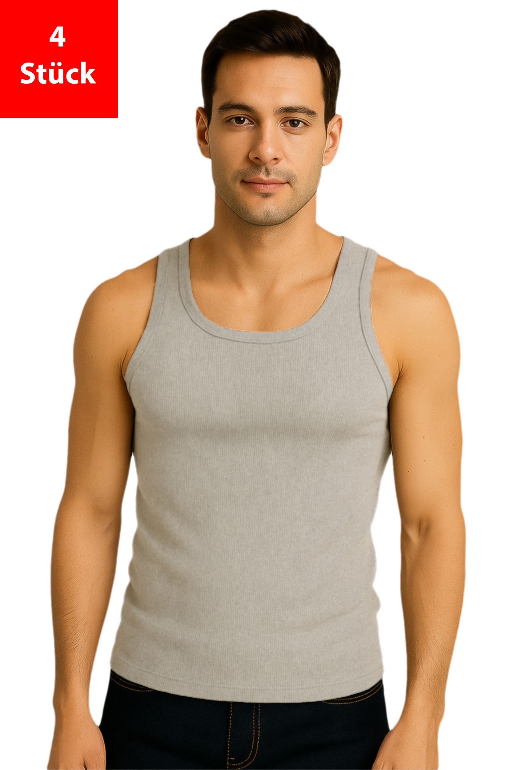 Fashionschmiede Unterhemd Herren Achselhemd 4er Pack Tanktop Feinripp 100% Baumwolle (Spar-Set, 4er-Pack) Feinripp Achselhemden im 4er Pack aus 100 % Baumwolle