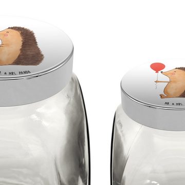 Mr. & Mrs. Panda Vorratsglas XL 2000ml Igel Luftballon - Weiß - Geschenk, Glasbälter, lustige Sprü, Premium Glas, (1-tlg), Mit Motiv