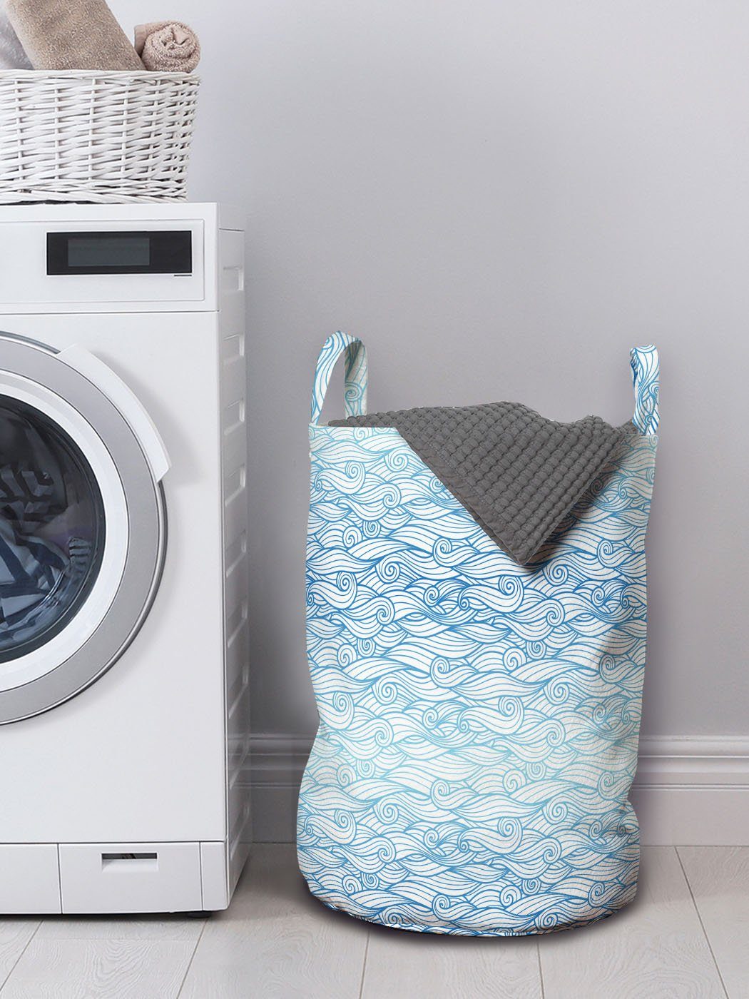 Abakuhaus Wäschesäckchen Wäschekorb Ombre Wellen Griffen mit Art Töne Kordelzugverschluss Waschsalons, Oceanic Blau für
