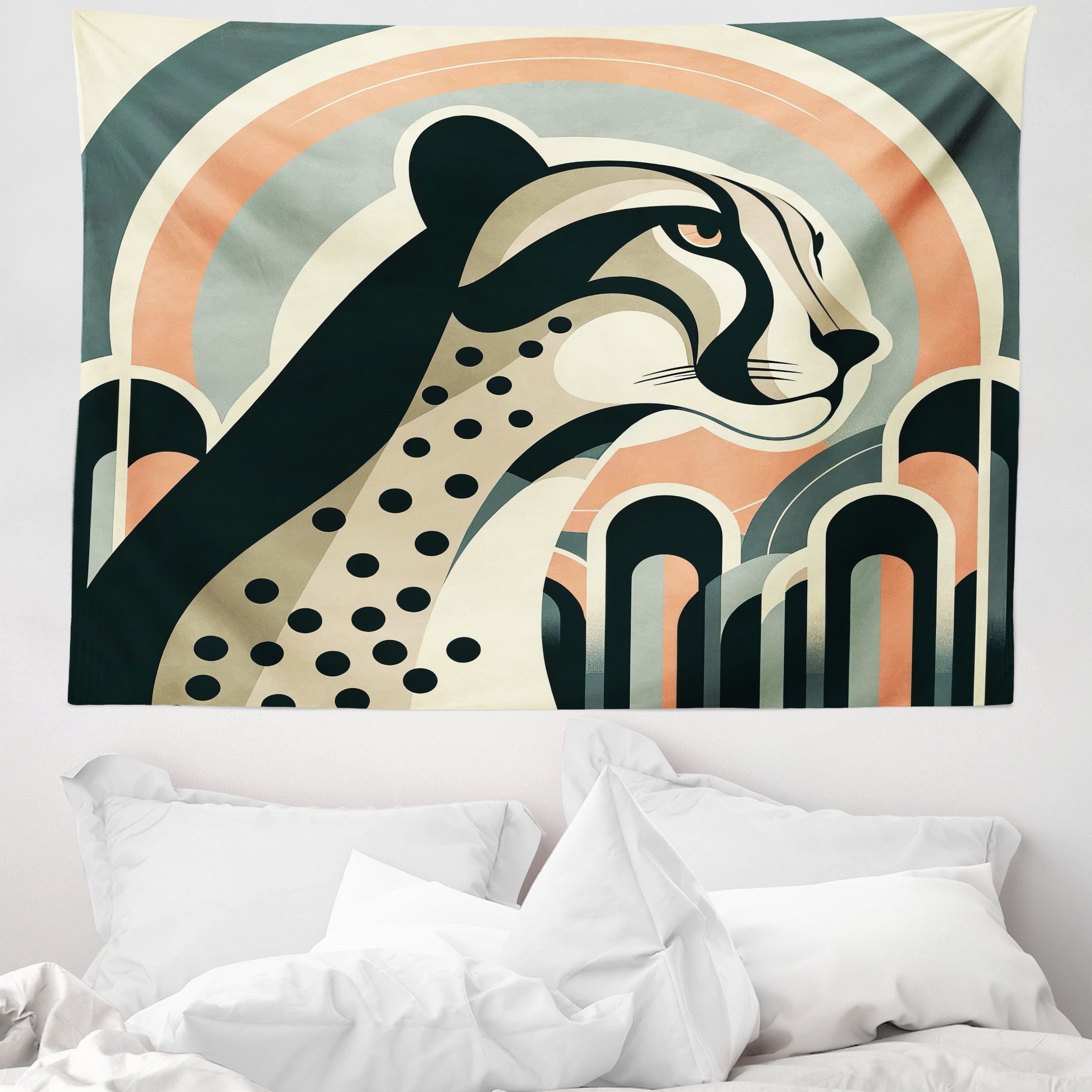 Wandteppich aus Weiches Mikrofaser Stoff Für das Wohn und Schlafzimmer, Abakuhaus, rechteckig, Gepard Pastell Mid Century Ovale Wild Animal