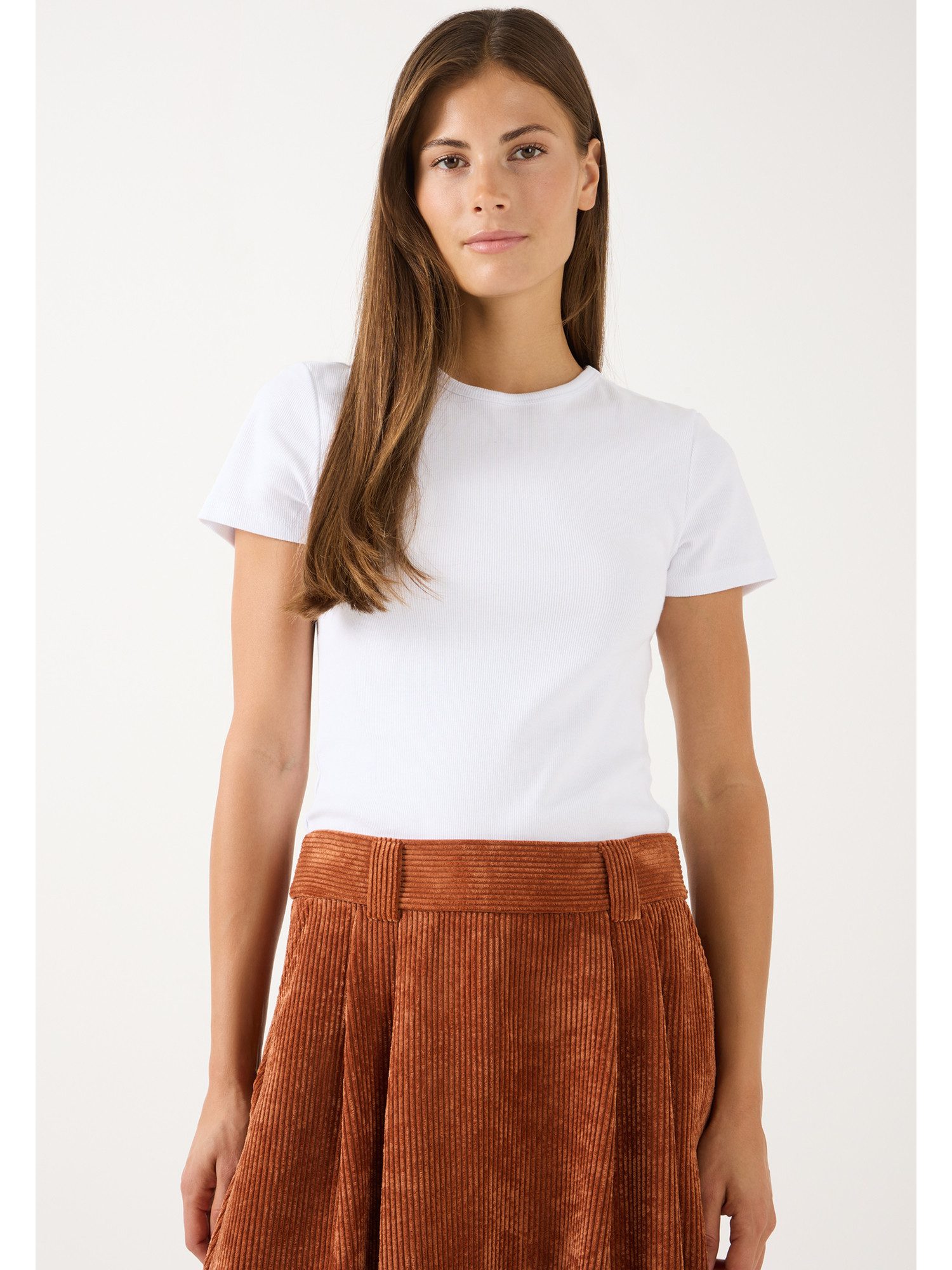 MORE&MORE Kurzarmshirt schmales Basic-Stretch-Rippshirt