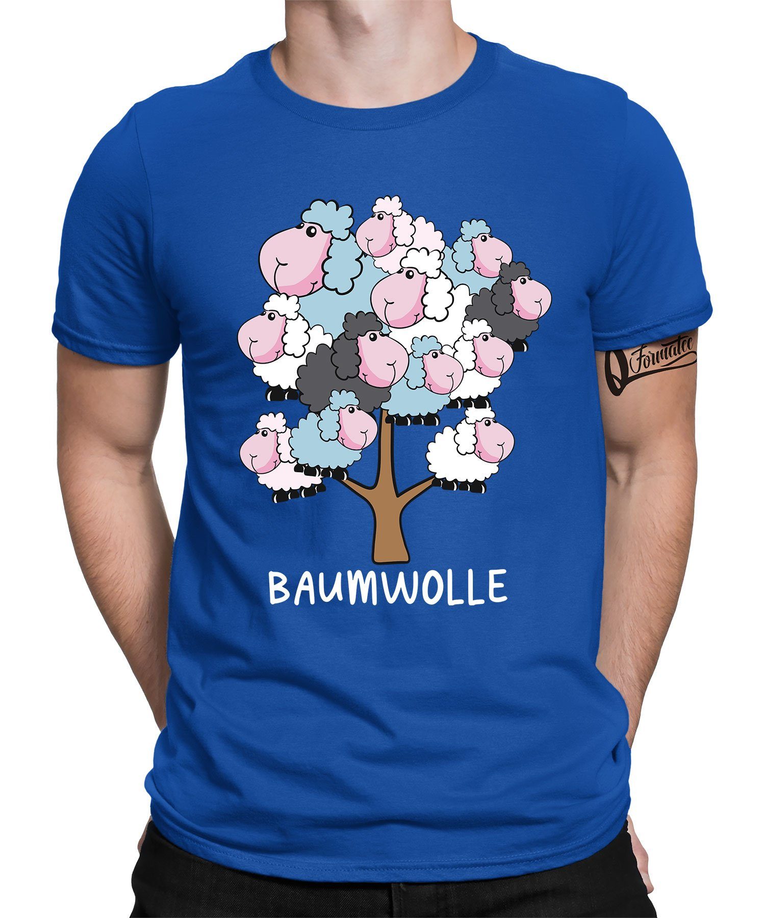 (1-tlg) Baumwolle T-Shirt Lustiger - Herren Blau Spruch Formatee Kurzarmshirt Quattro Statement