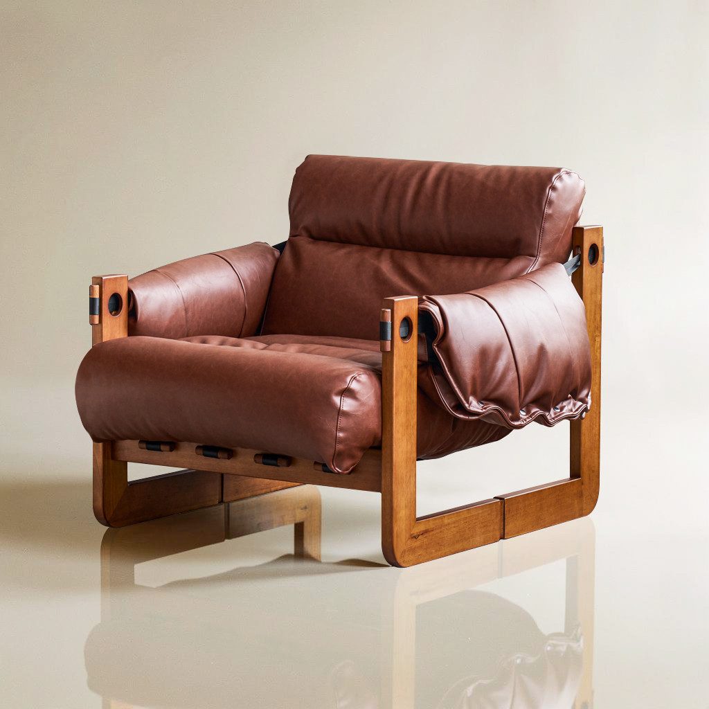 oleyluckidea Relaxsessel Vintage Braun PU-Leder mit Armlehnen Massivholzbeinen (Set, Einzelstück), Massivholzrahmen