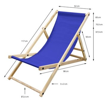 ECD Germany Gartenliege Liegestuhl Sonnenliege Relaxliege Strandliege Strandstuhl Klappstuhl, 2 St., 2er Set, 2er Set Klappbar Blau Holz verstellbare Rückenlehne bis 120 kg