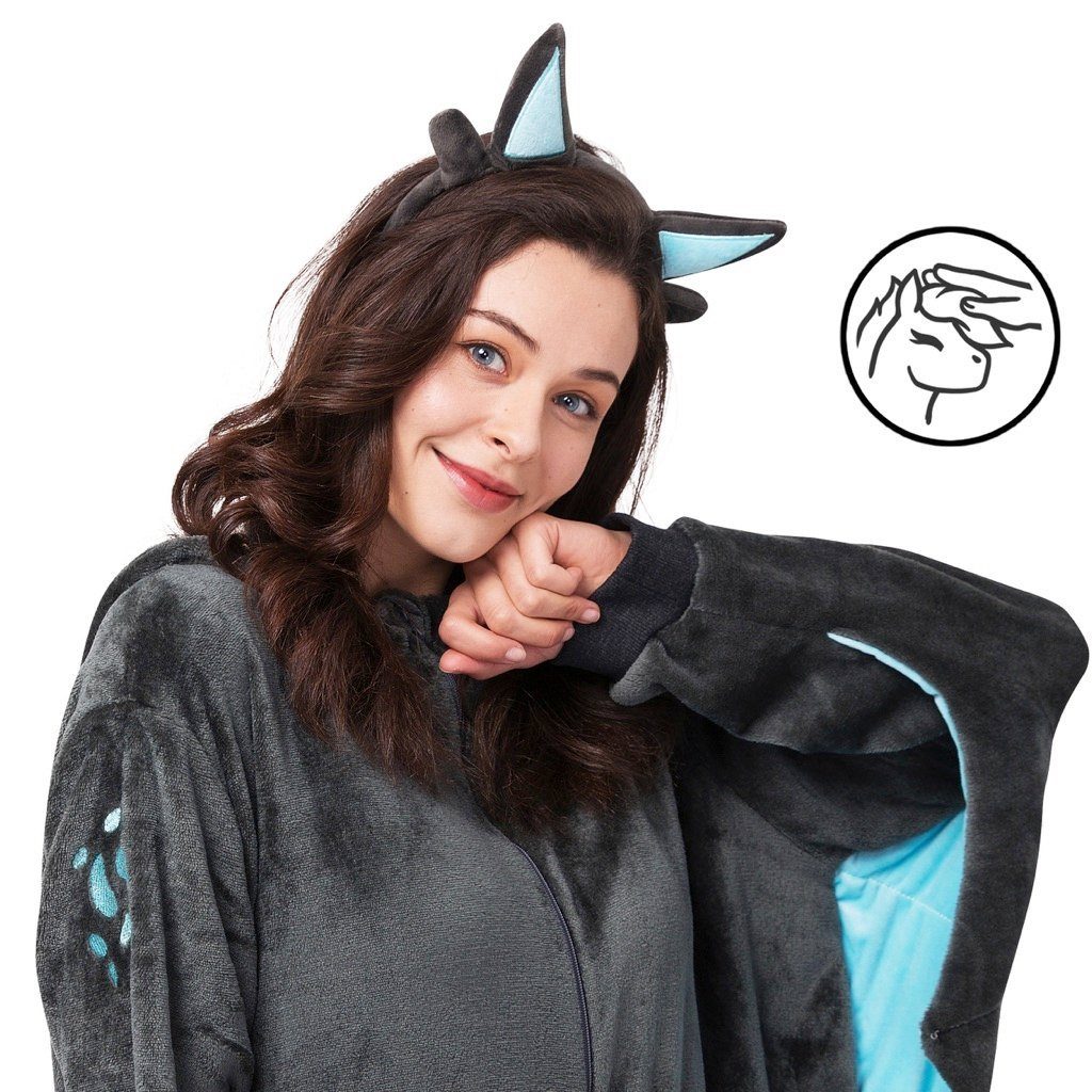 Corimori Partyanzug Erwachsenen Onesie Kostüm in den Größen 150-190cm, Jumpsuit, Pyjama, Fasching, Kigurumi, Tierkostüme, Drache "Spark"