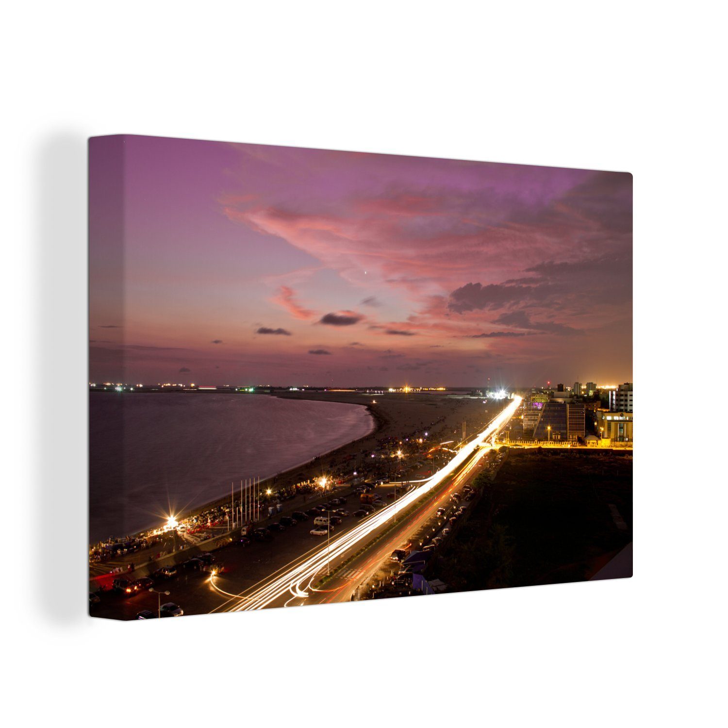 OneMillionCanvasses® Leinwandbild Lagos - Skyline, (1 St), Wandbild Leinwandbilder, Aufhängefertig, Wanddeko, 30x20 cm