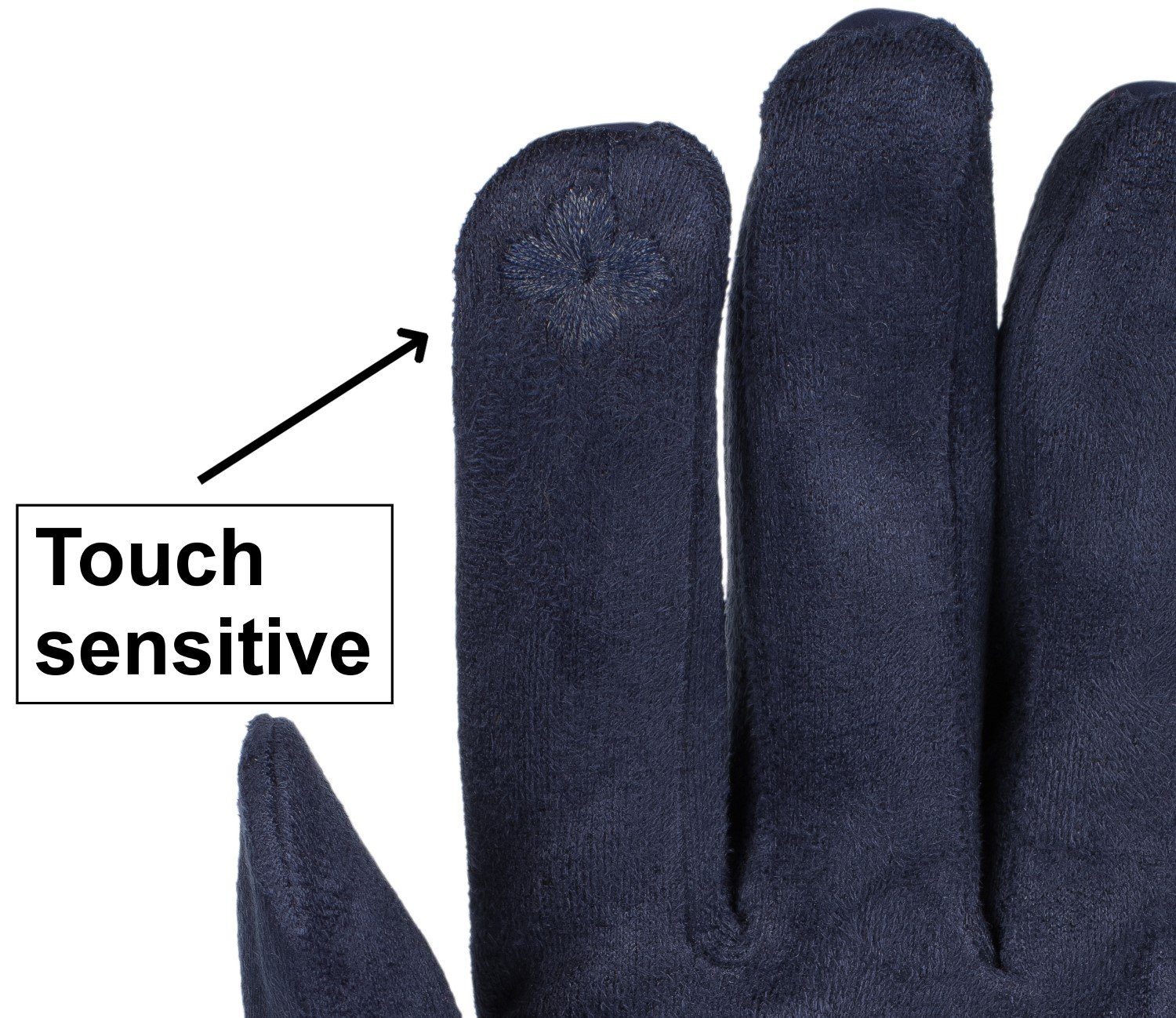 styleBREAKER Fleecehandschuhe Zick-Zack Touchscreen bestickt Dunkelblau Handschuhe