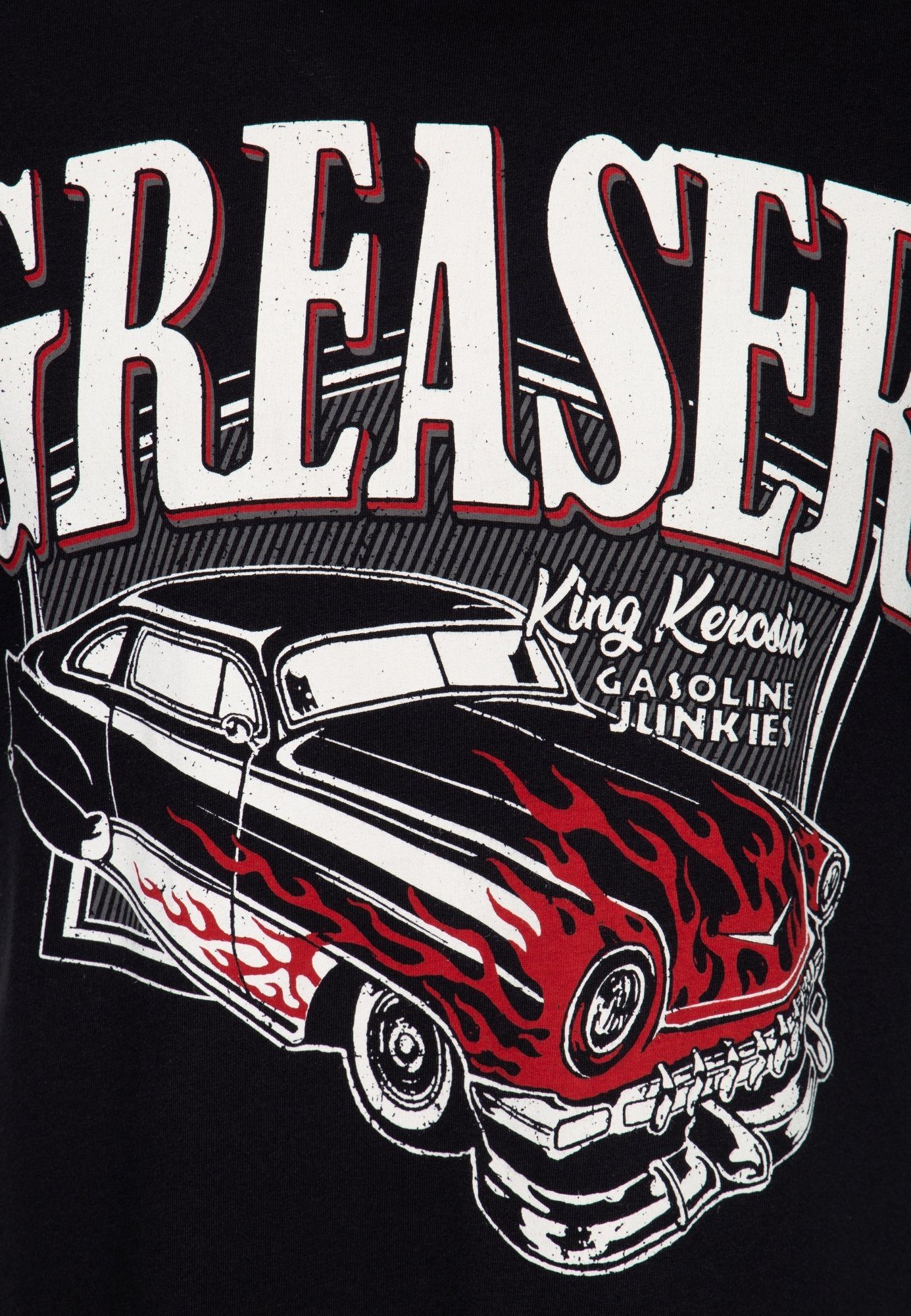 KingKerosin T-Shirt Gasoline junkies mit coolem schwarz Vintage-Print
