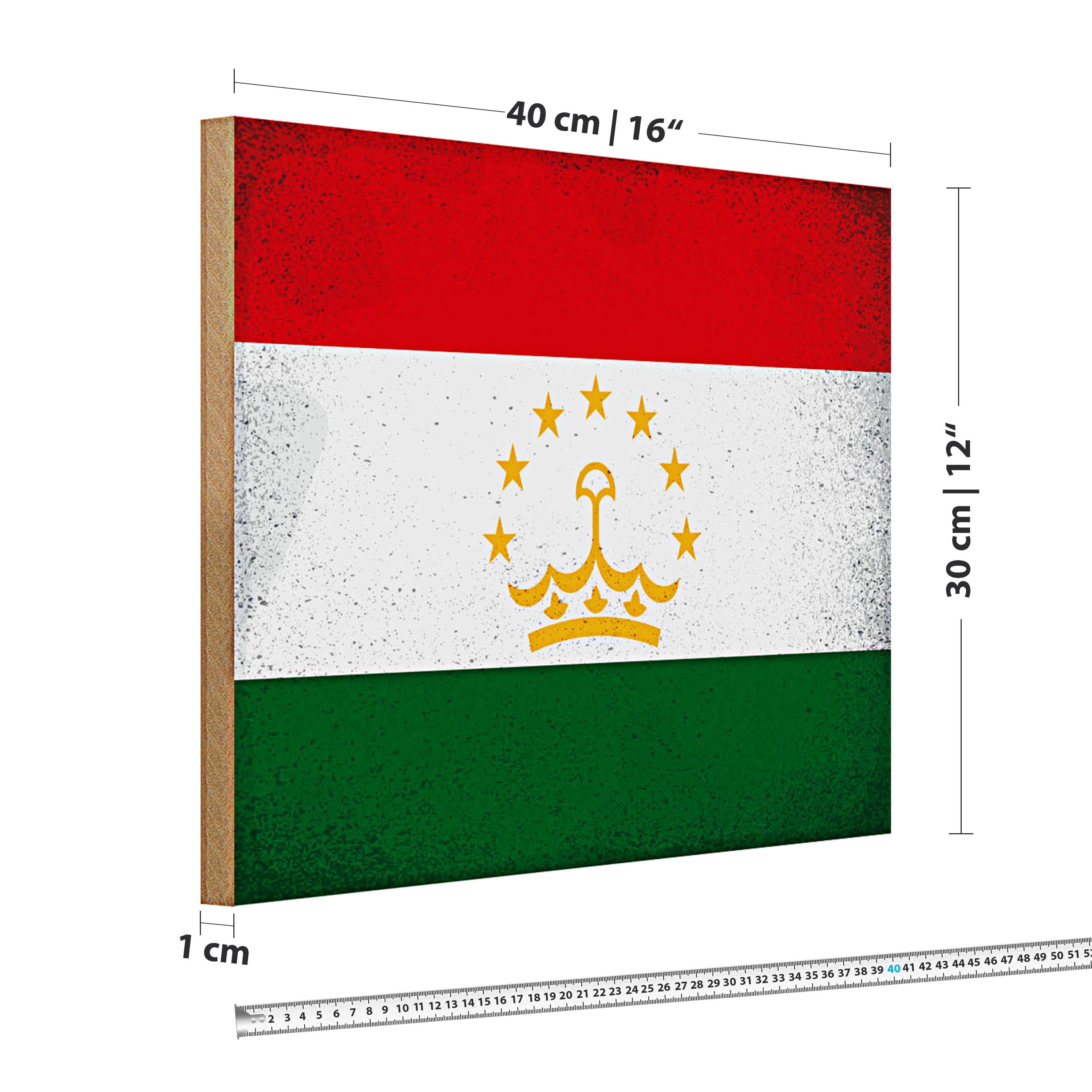 Roomando Holzbild Flagge Tadschikistan 40x30cm Tajikistan Vintage