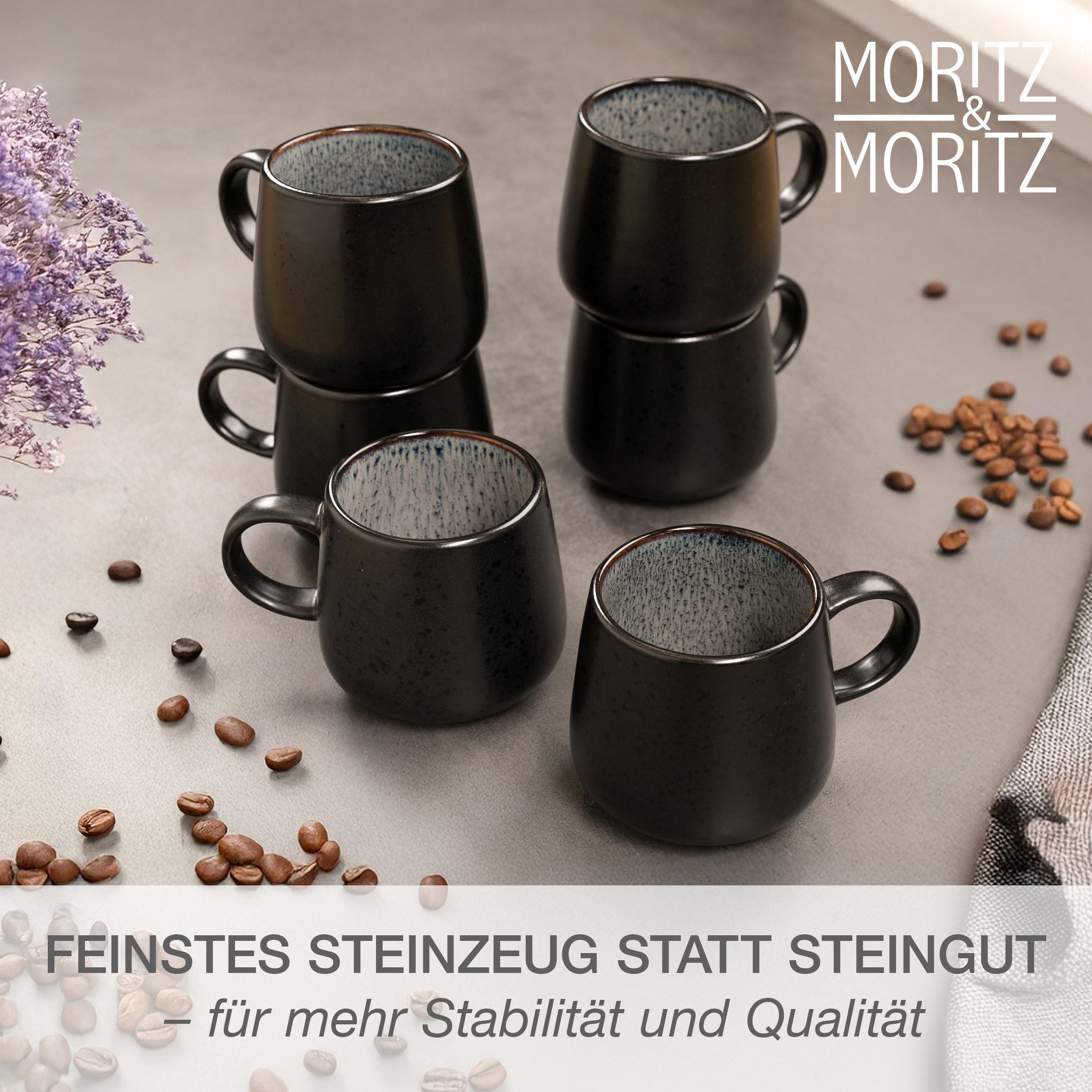 Moritz & Moritz Tafelservice SOLID 24tlg Geschirrset mit Tasse Grau (24-tlg), 6 Personen, Steinzeug, Kombigeschirr für 6 Personen