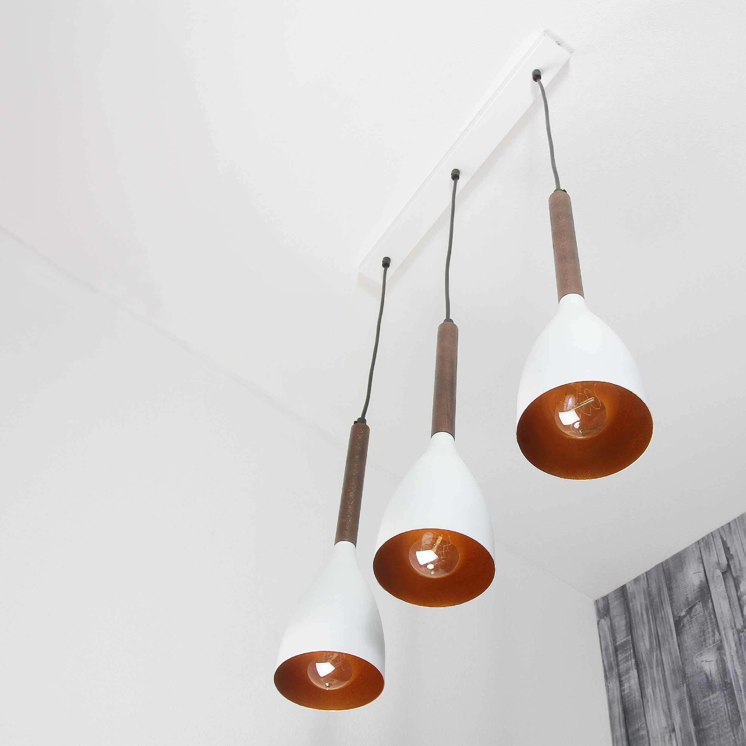 Licht-Erlebnisse Pendelleuchte MUZA, ohne Leuchtmittel, Hängelampe Retro Design Holz Weiß Esstisch Hängeleuchte Wohnzimmer