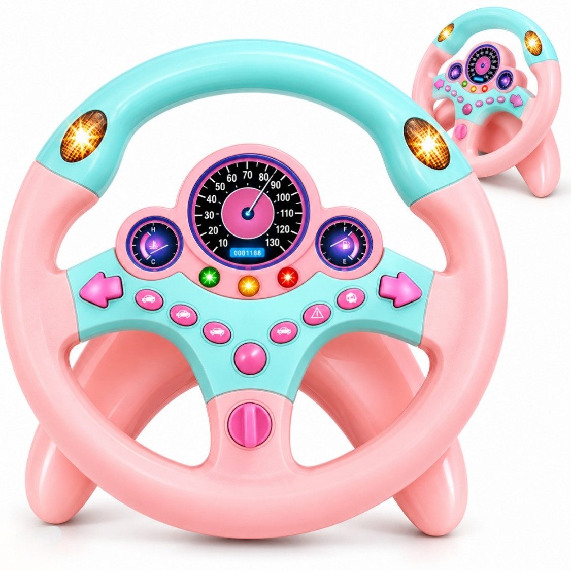 Hard-er Spielzeug-Lenkrad Kinderlenkrad Rosa mit Licht und Sound, deal für kreative Fahr- und Rollenspiele