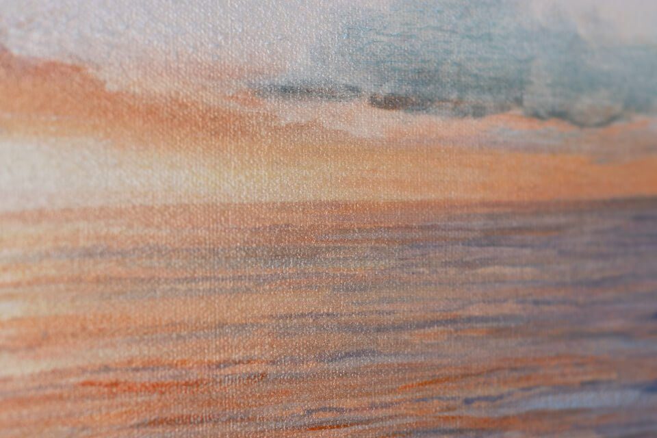 cm, 90x60 Sunset Wohnzimmer KUNSTLOFT by HANDGEMALT the 100% Leinwandbild Gemälde Wandbild Sea