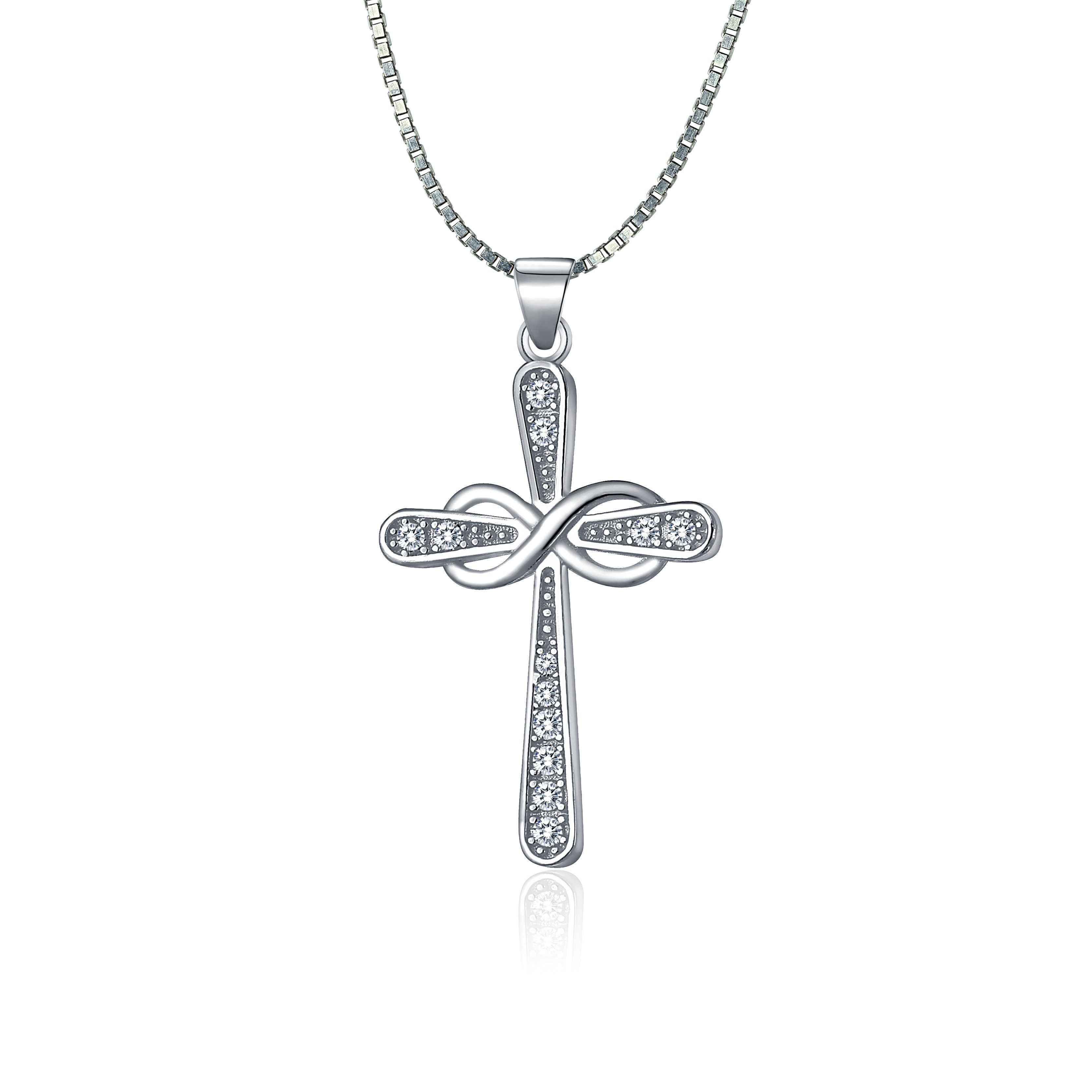 NAHLE Kreuzkette Kreuz Silberkette Infinity Kreuz Kette Zirkonia 925 Silber Halskette (2-tlg., inklusive Schmuckbox), 925 Silber Anhänger - rhodiniert