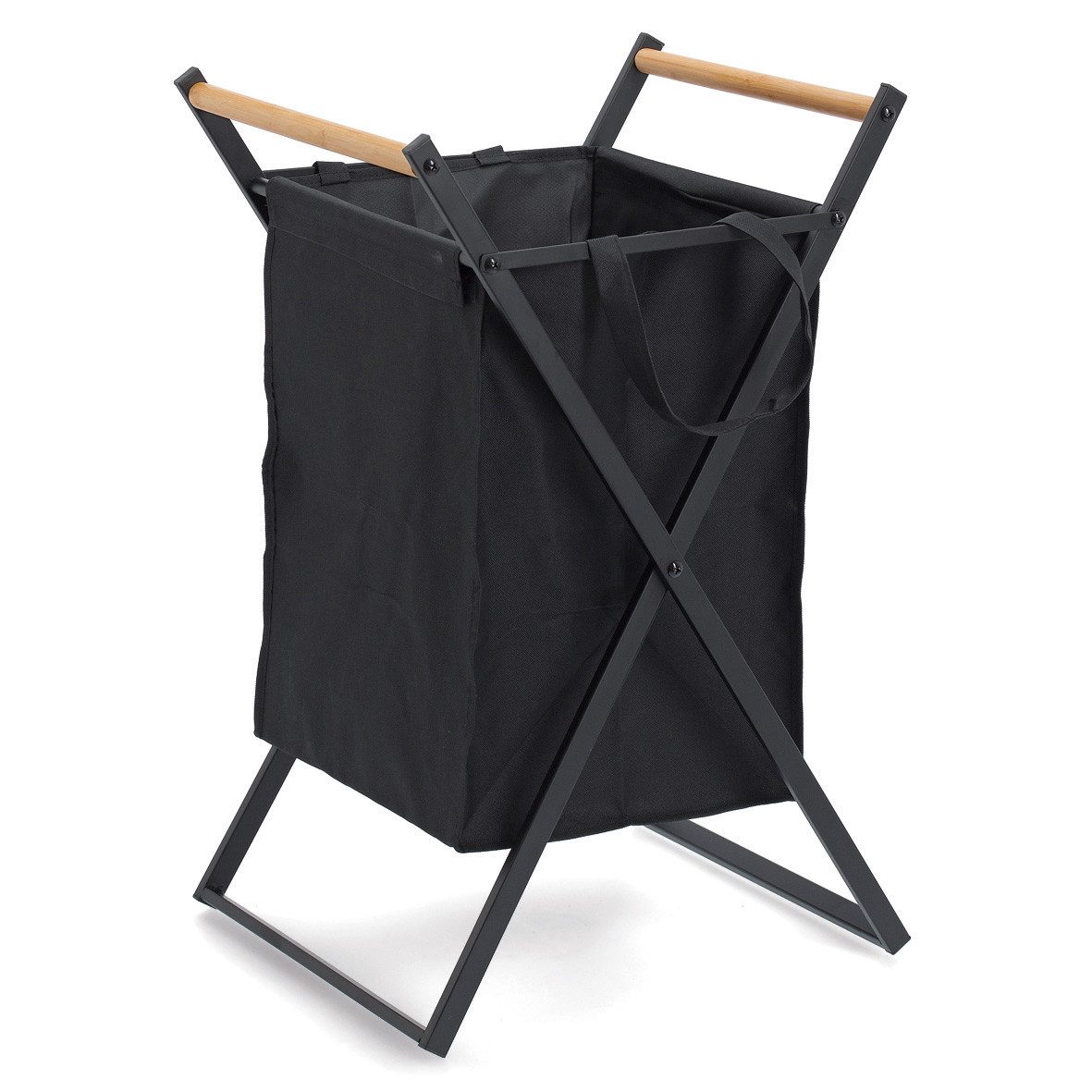Zeller Present Küchenorganizer-Set Wäschesammler, Metall/Holz/Polyester, schwarz, ca. 36,5 x 40 x 67 cm