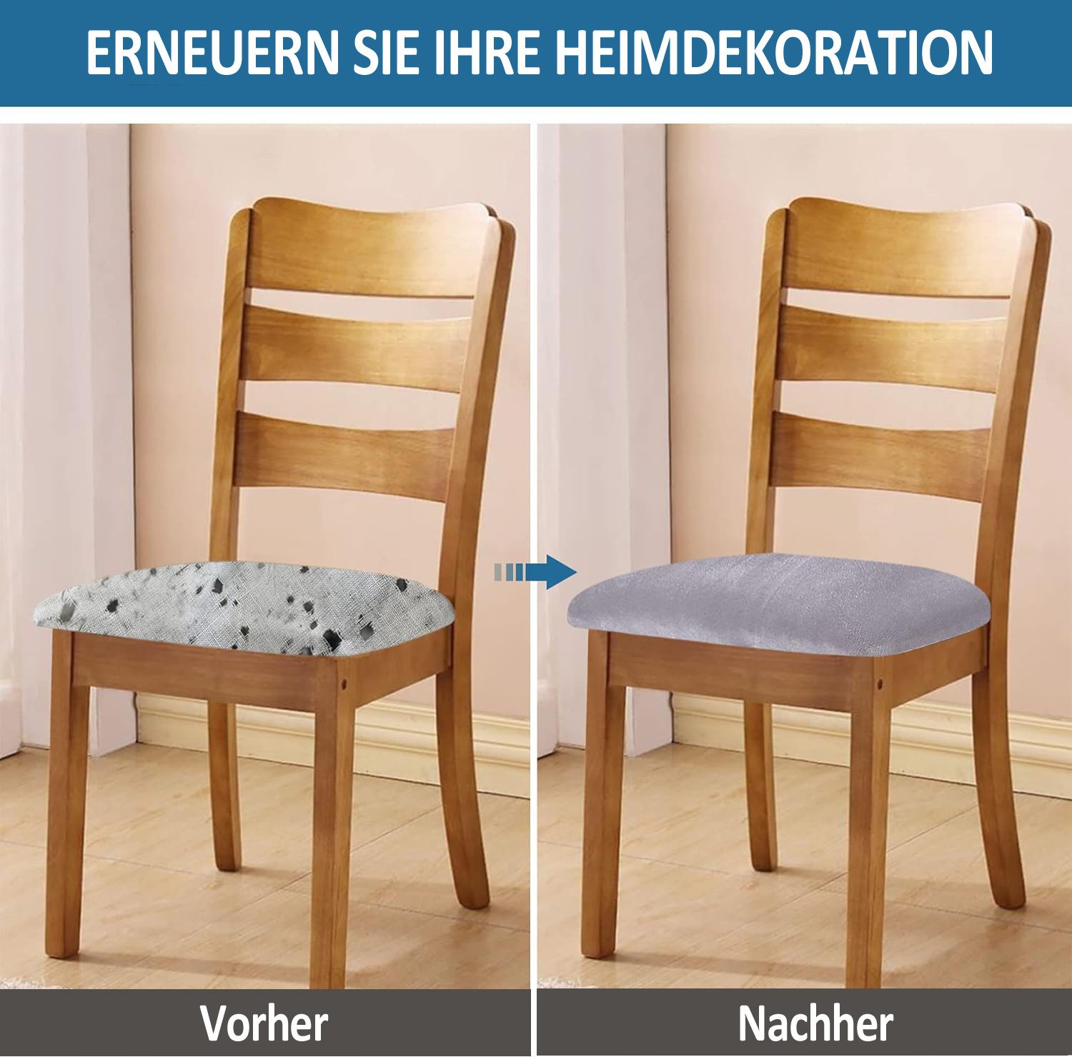 Minicloss Stuhlhusse Esszimmerstuhlbezug, Samt Stuhlhusse, elastische Sitzkissenbezüge, wasserdichte Stuhlhusse mit Bindebändern