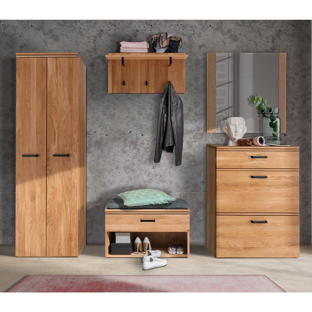 Lomadox Schuhschrank LEUNA-64 Wildeiche massiv geölt, 1 Schubkasten, 2 Klappen