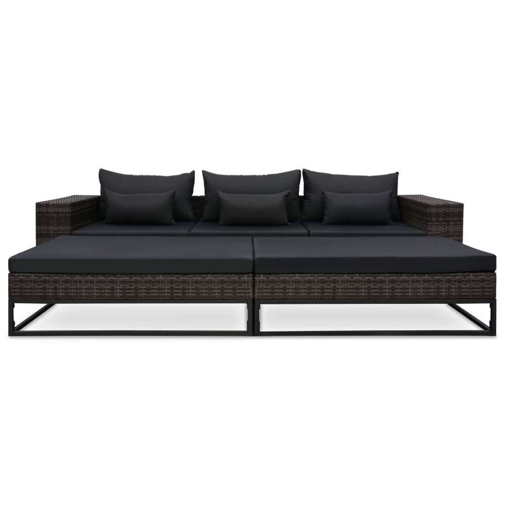 mit Grau, Garten-Sofagarnitur Rattan 1 5-tlg. Loungesofa Teile Auflagen vidaXL Poly