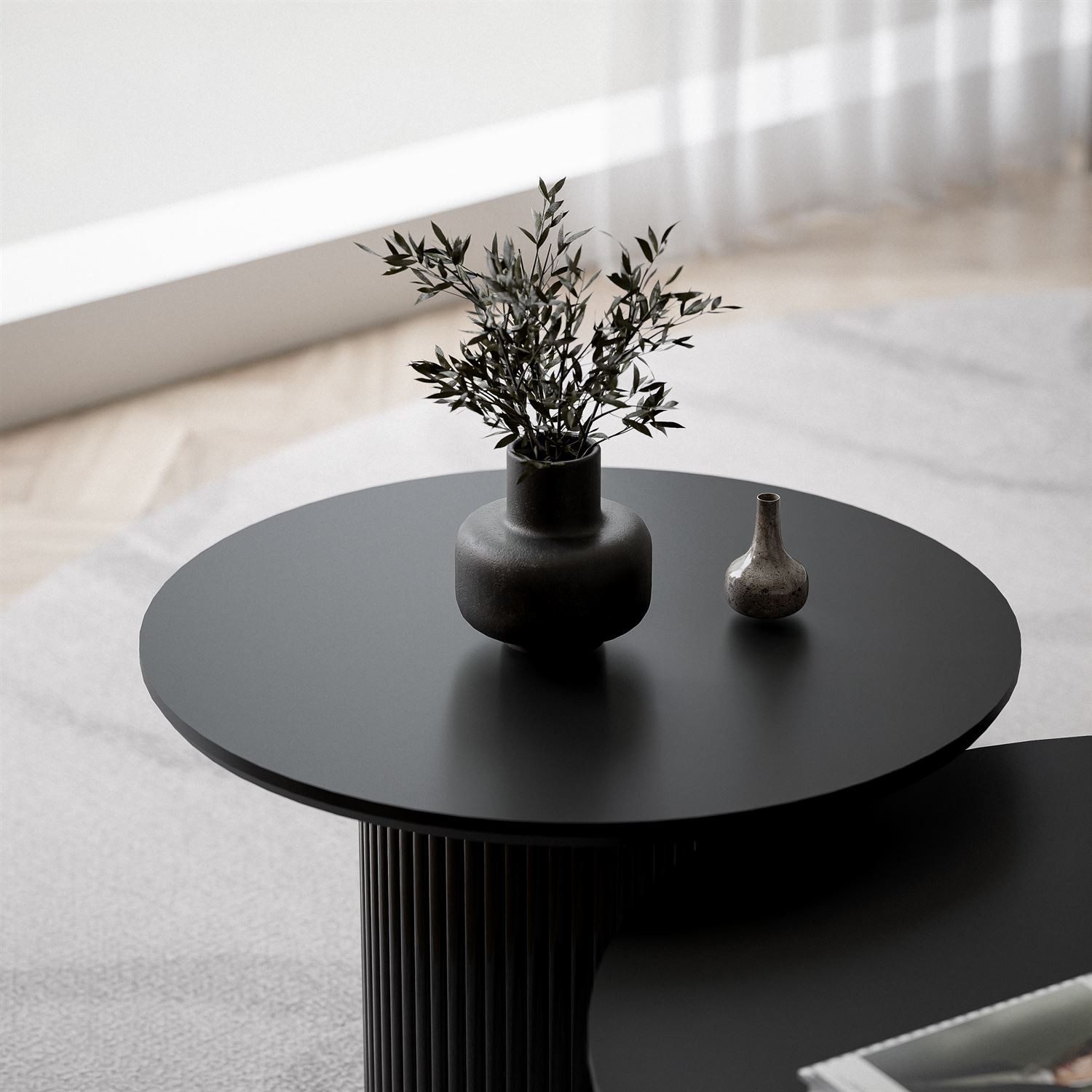 Lookway Couchtisch OVI-Tischset mit geriffelter Basis (2er Set), Durchmesser: ⌀80 cm und ⌀60 cm, Höhe: 36/42 cm – Bild 3 von 5
