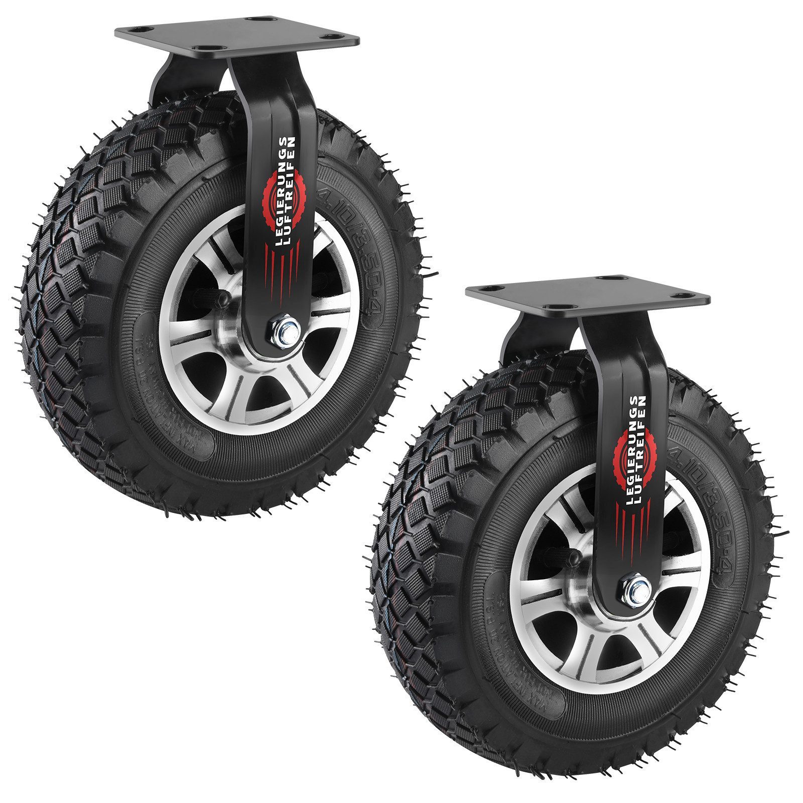 XERSEK Schwerlastrolle Luftreifen 250mm Luftrad Lenkrolle mit Alu-Halterung bis 170KG/Rad, (Set, Lenkrollen, Bremsrollen, starre Rollen, 360° Drehbar, Leise Langlebig), Für Möbel, Werkstatt, Transportwagen, Werkzeugkisten, Industrieeinsatz